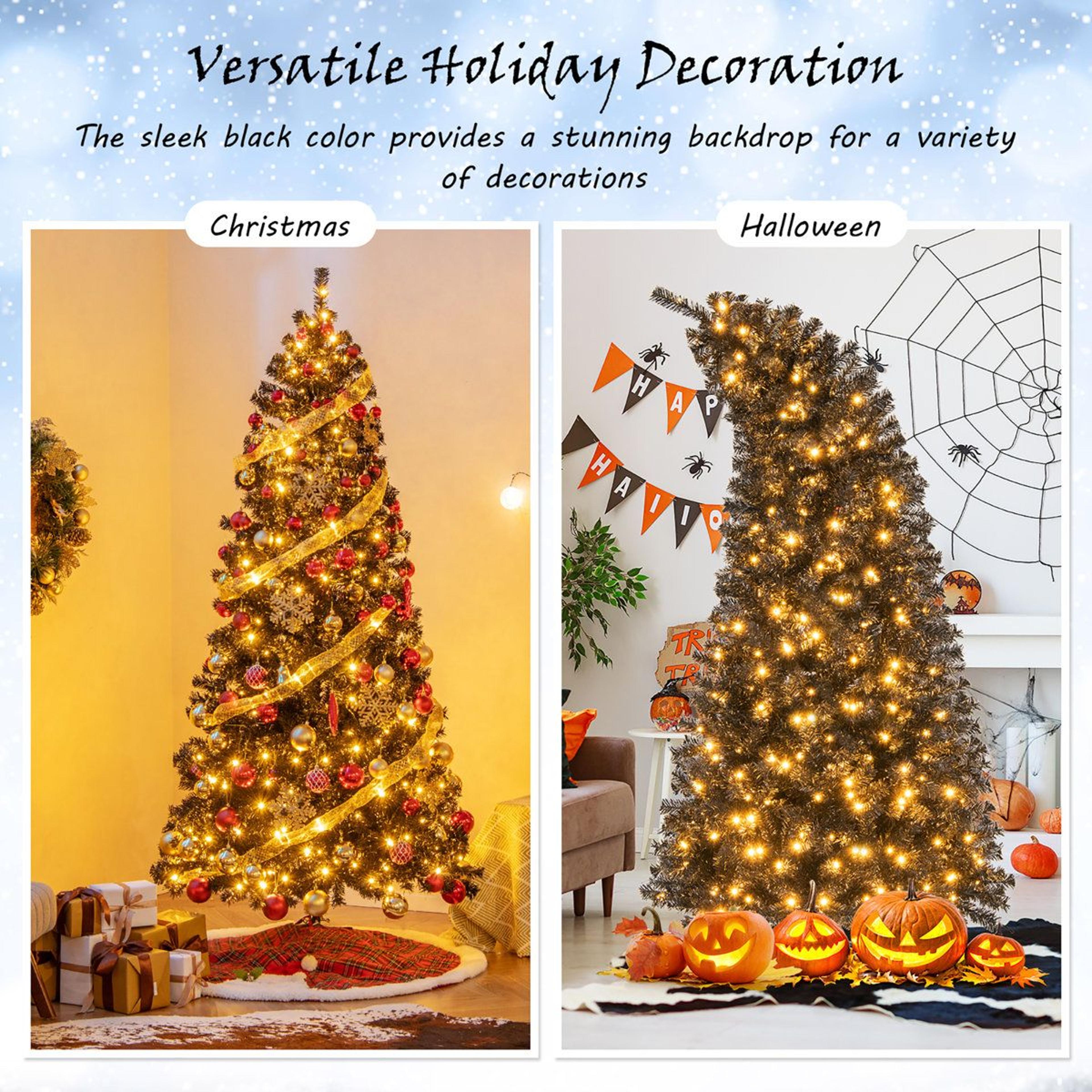 7 Ft PreLit Black Halloween Tree With Bendable Top And Warm White LED Lights 6