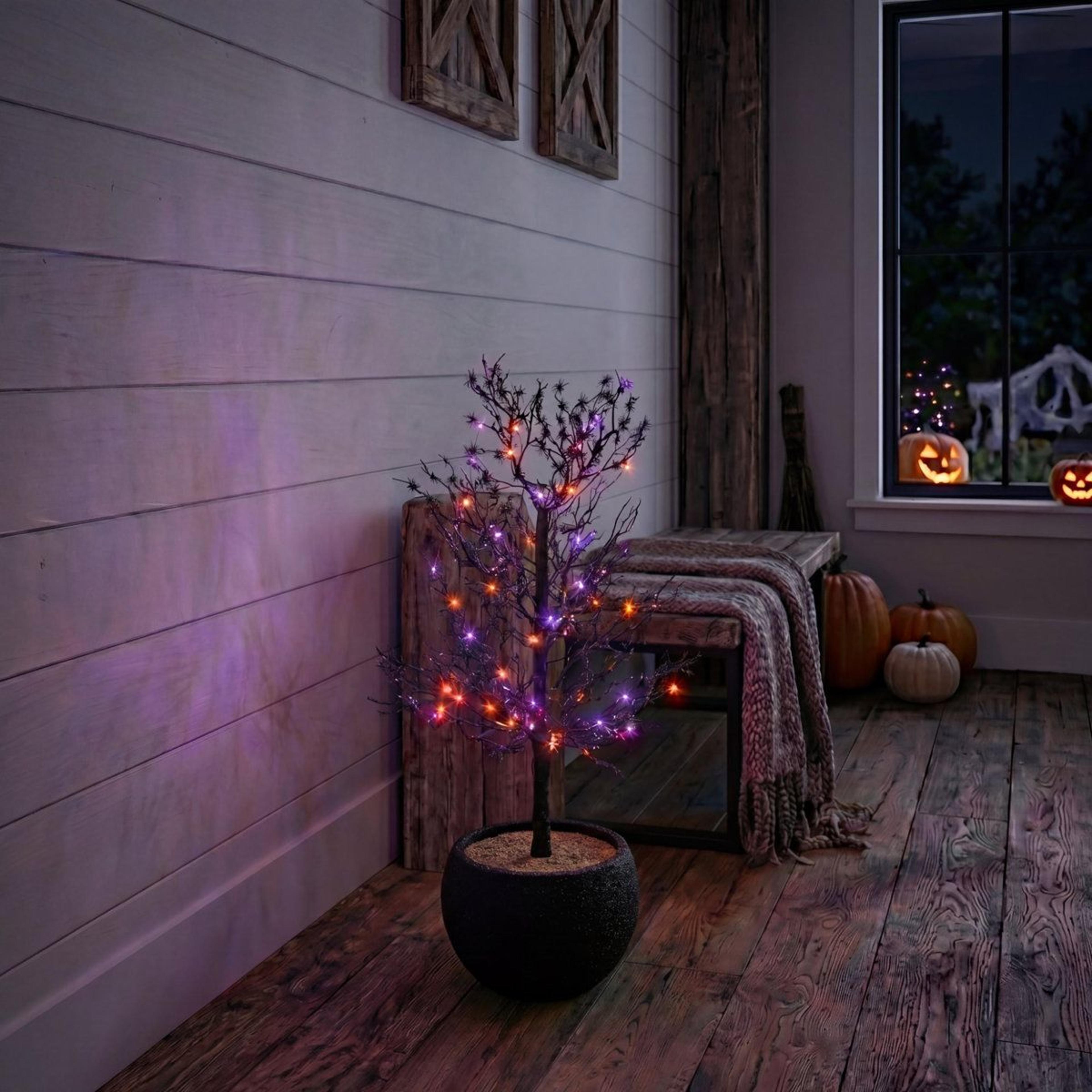 3ft PreLit Artificial Halloween Spider Twig Tree With Orange And Purple LED Lights 1
