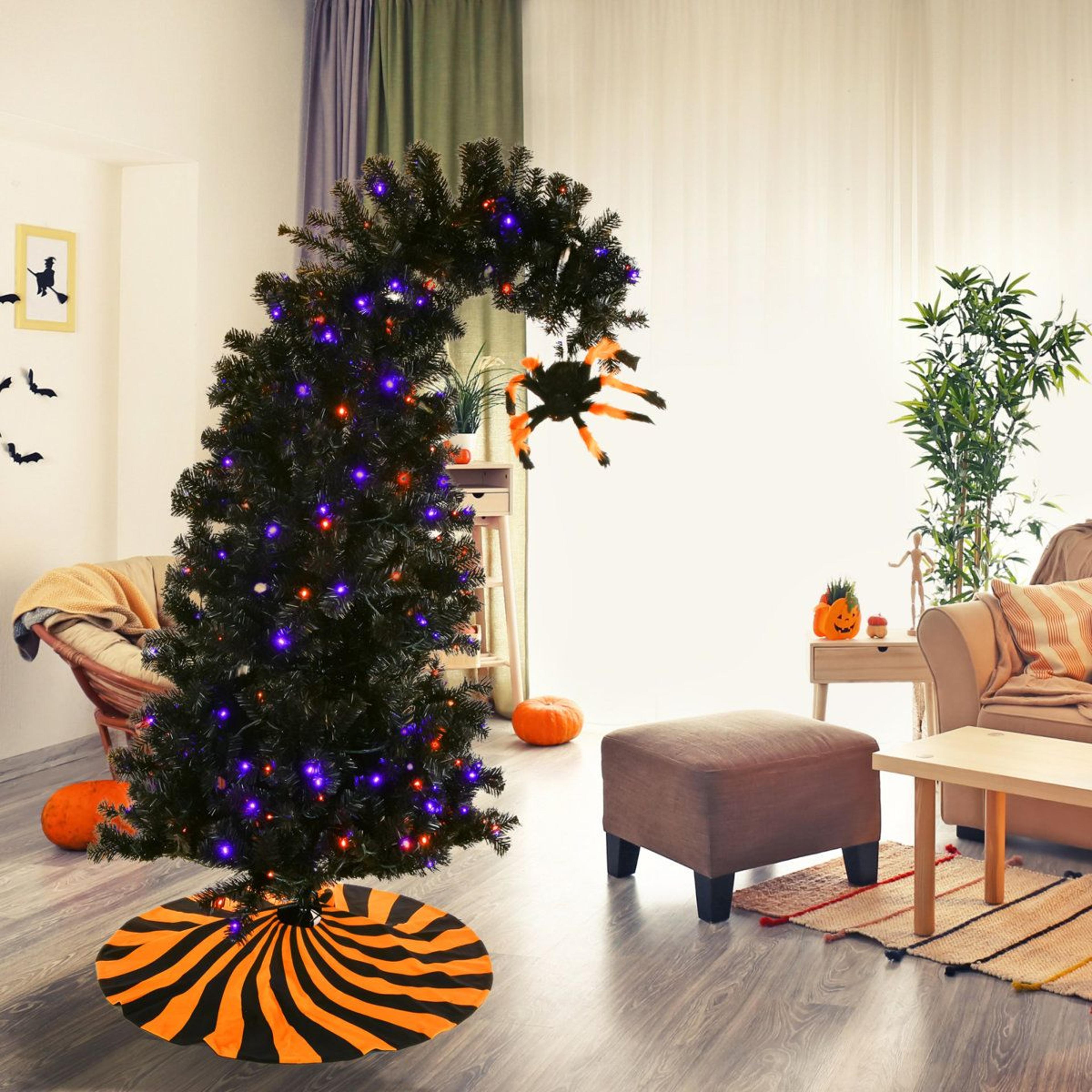 48-inch black fiber optic halloween tree with purple pulsing lights