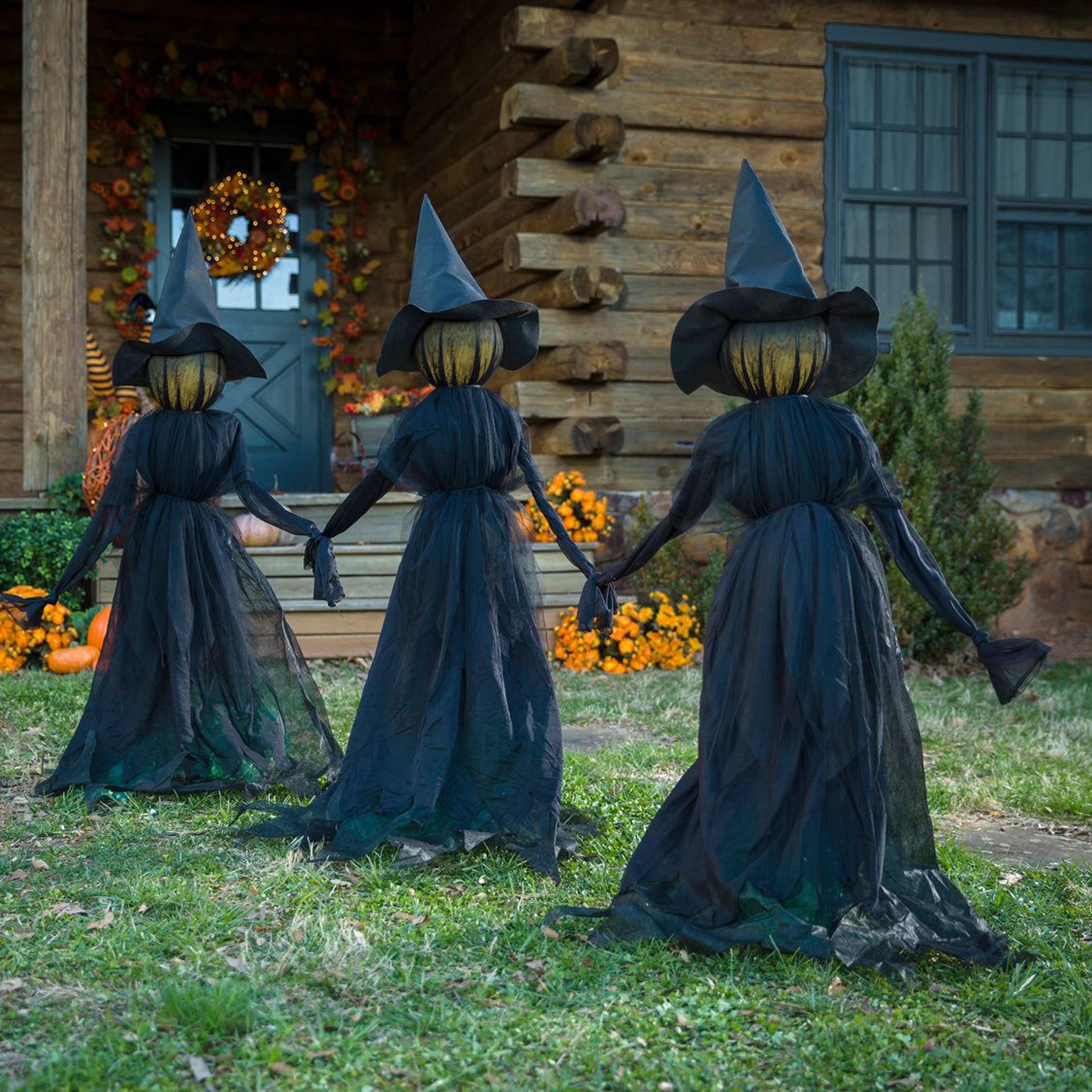 led lighted halloween witch garden stakes – set of 3 outdoor decorations