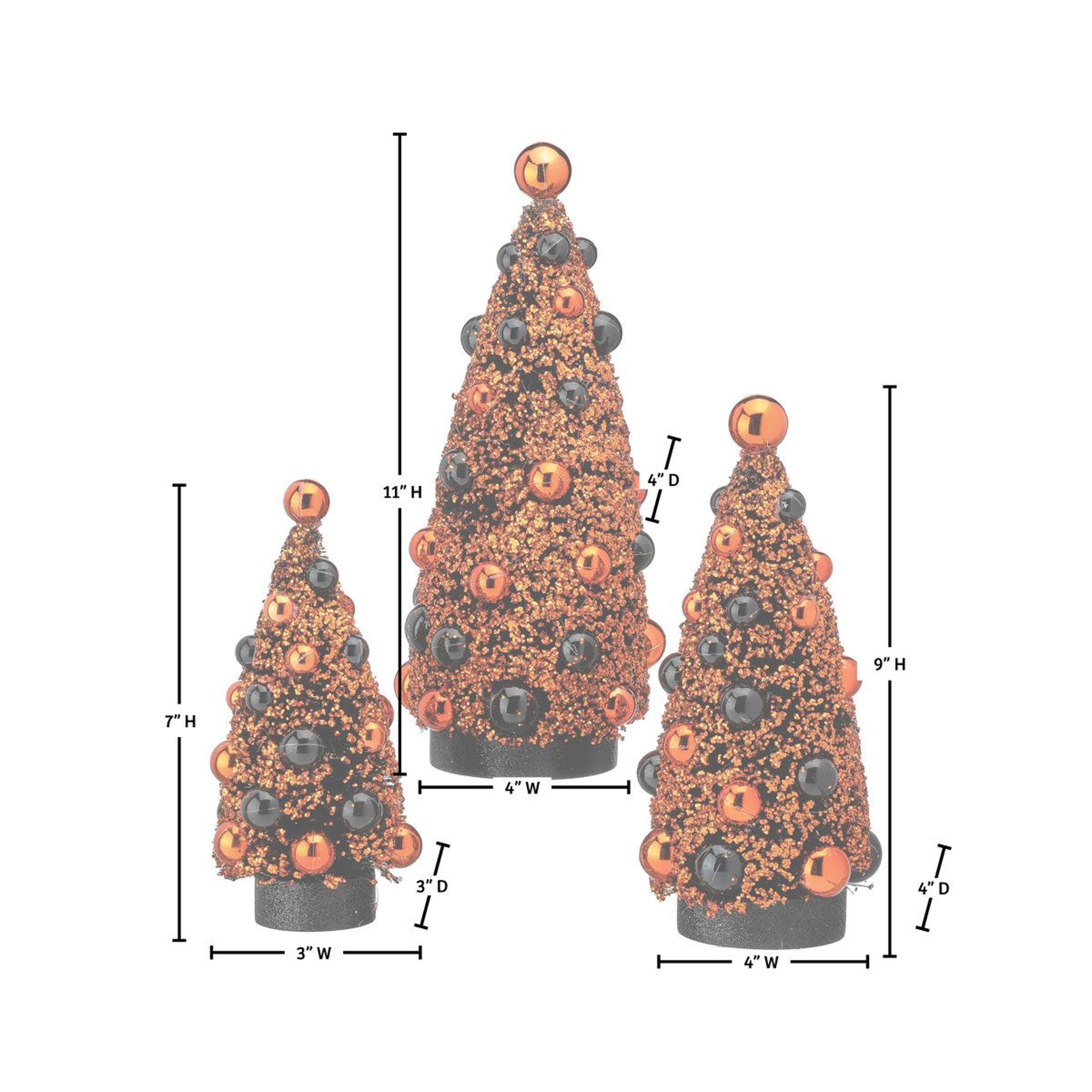 Halloween Sisal Tree Set Of 3 Black And Orange Indoor Tabletop Decorations 2