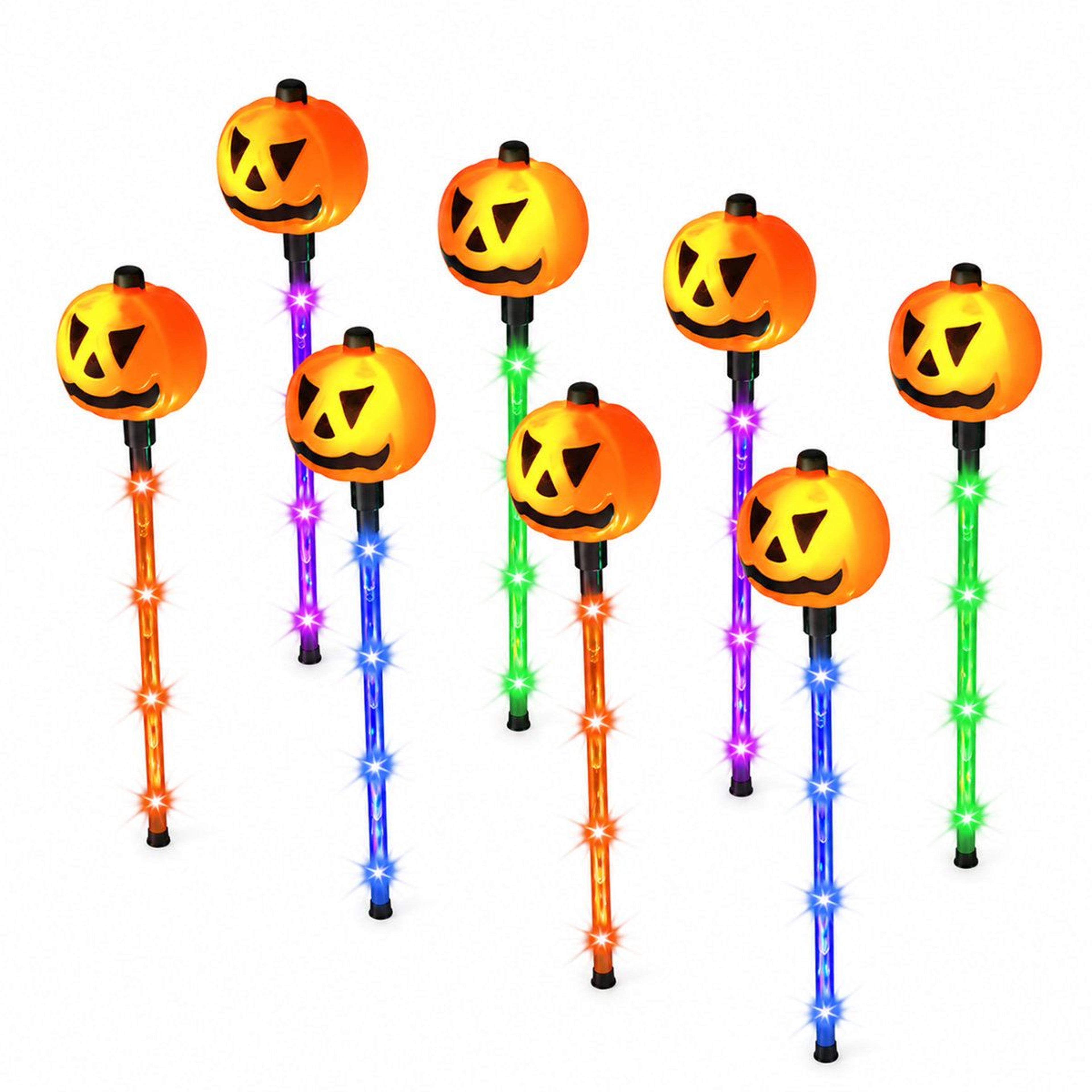 halloween solar pumpkin pathway lights with 5 led colors – set of 10