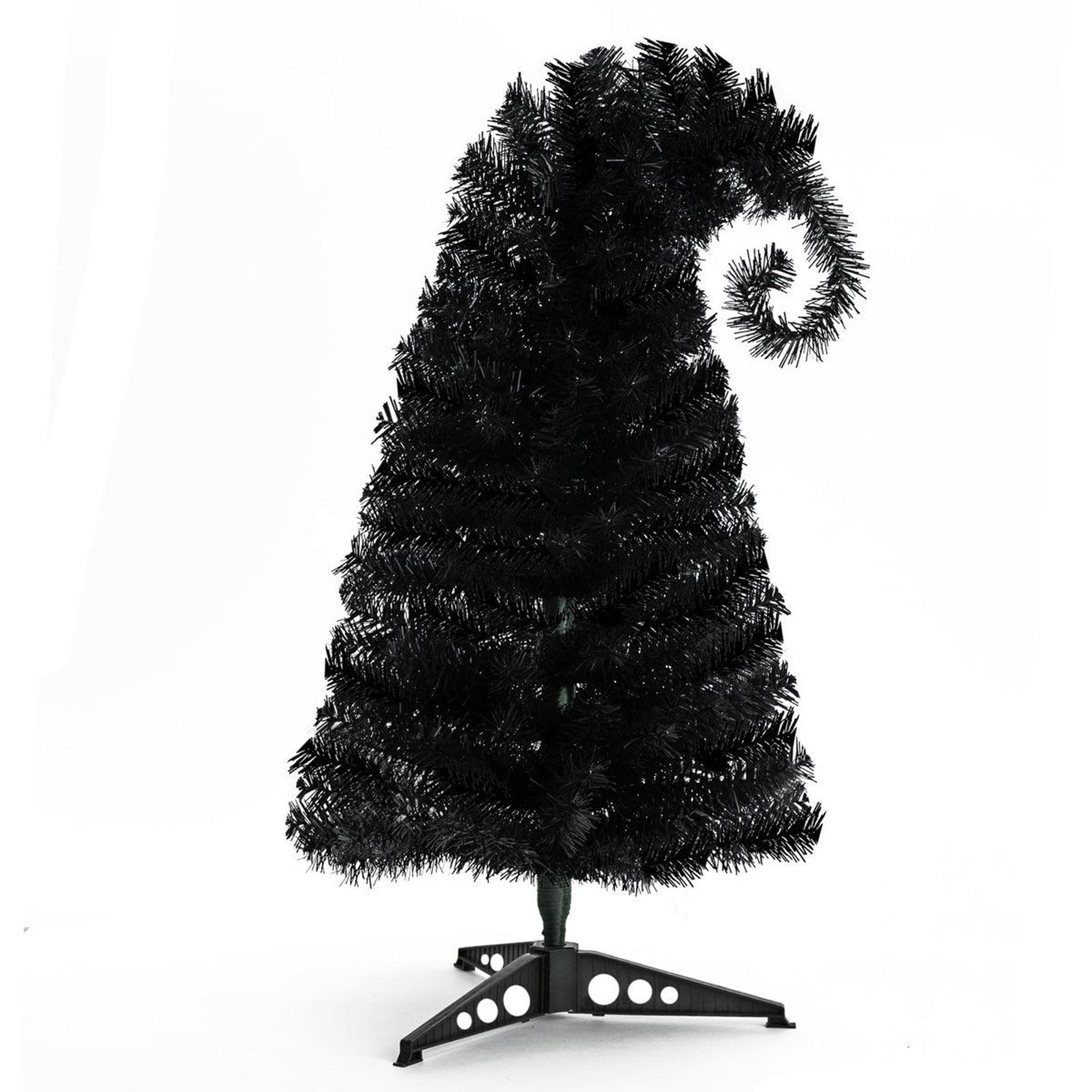 black artificial christmas tree with led lights and stand for halloween and holiday decor