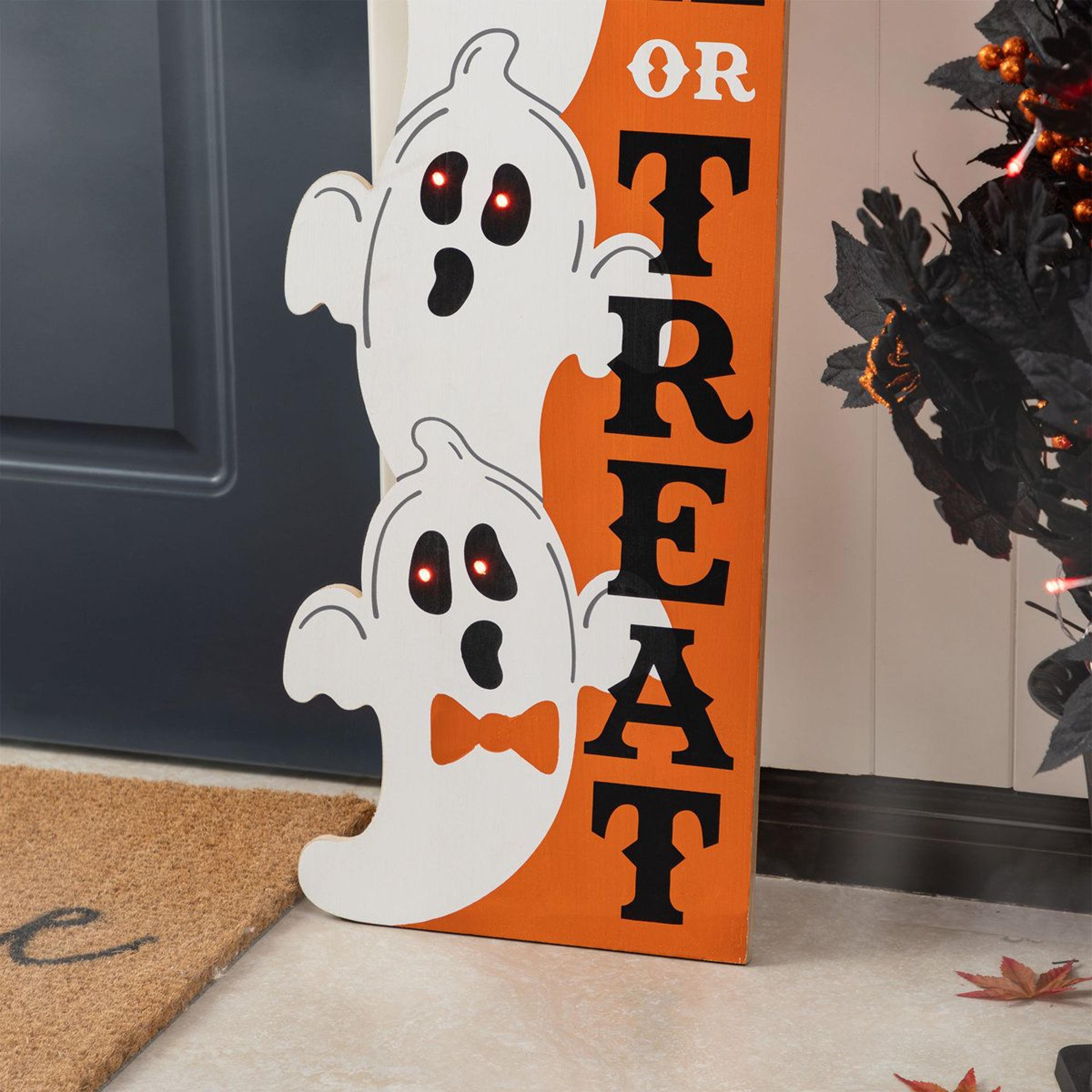 42Inch Lighted Halloween Stacked Ghost Porch Sign With Timer 5
