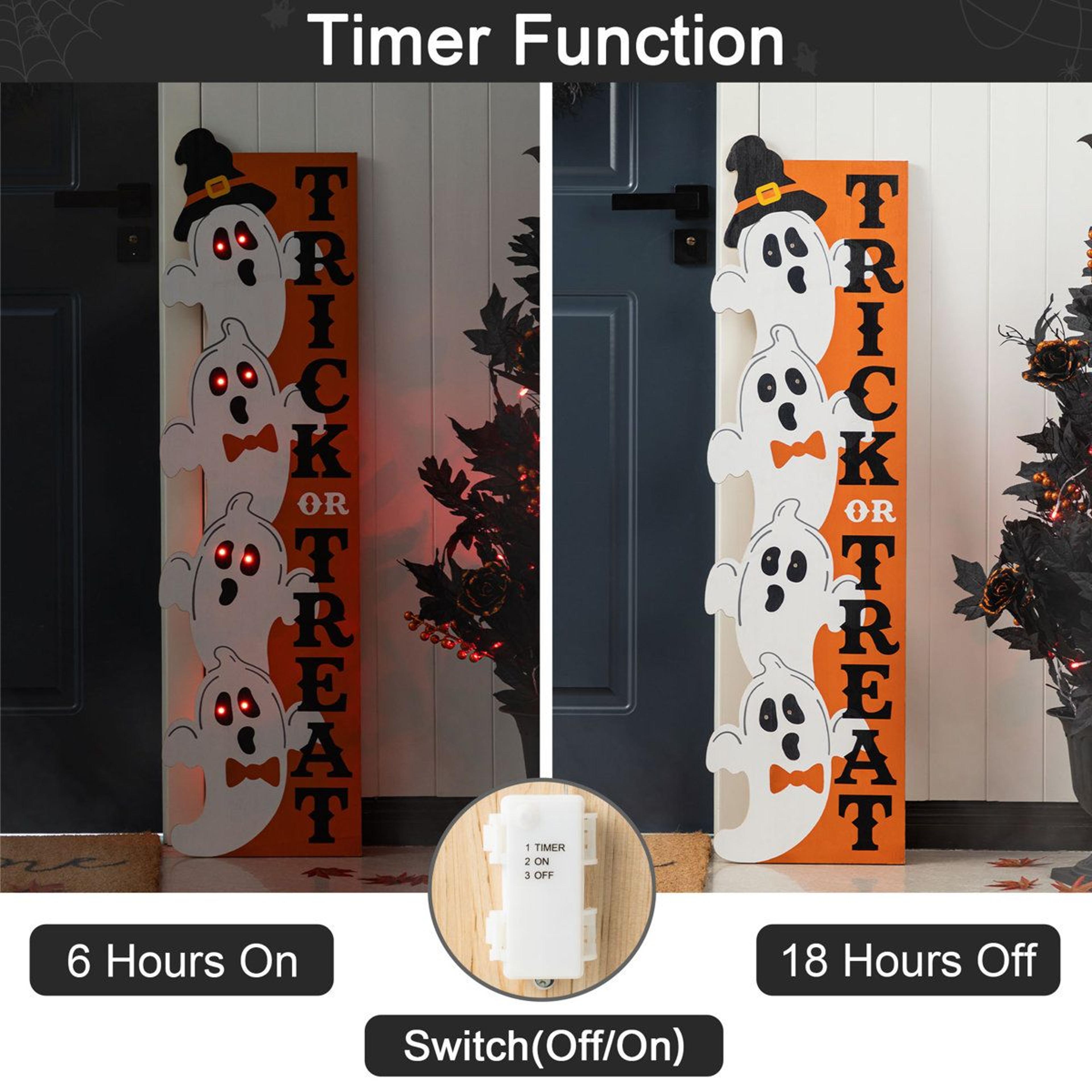 42Inch Lighted Halloween Stacked Ghost Porch Sign With Timer 7