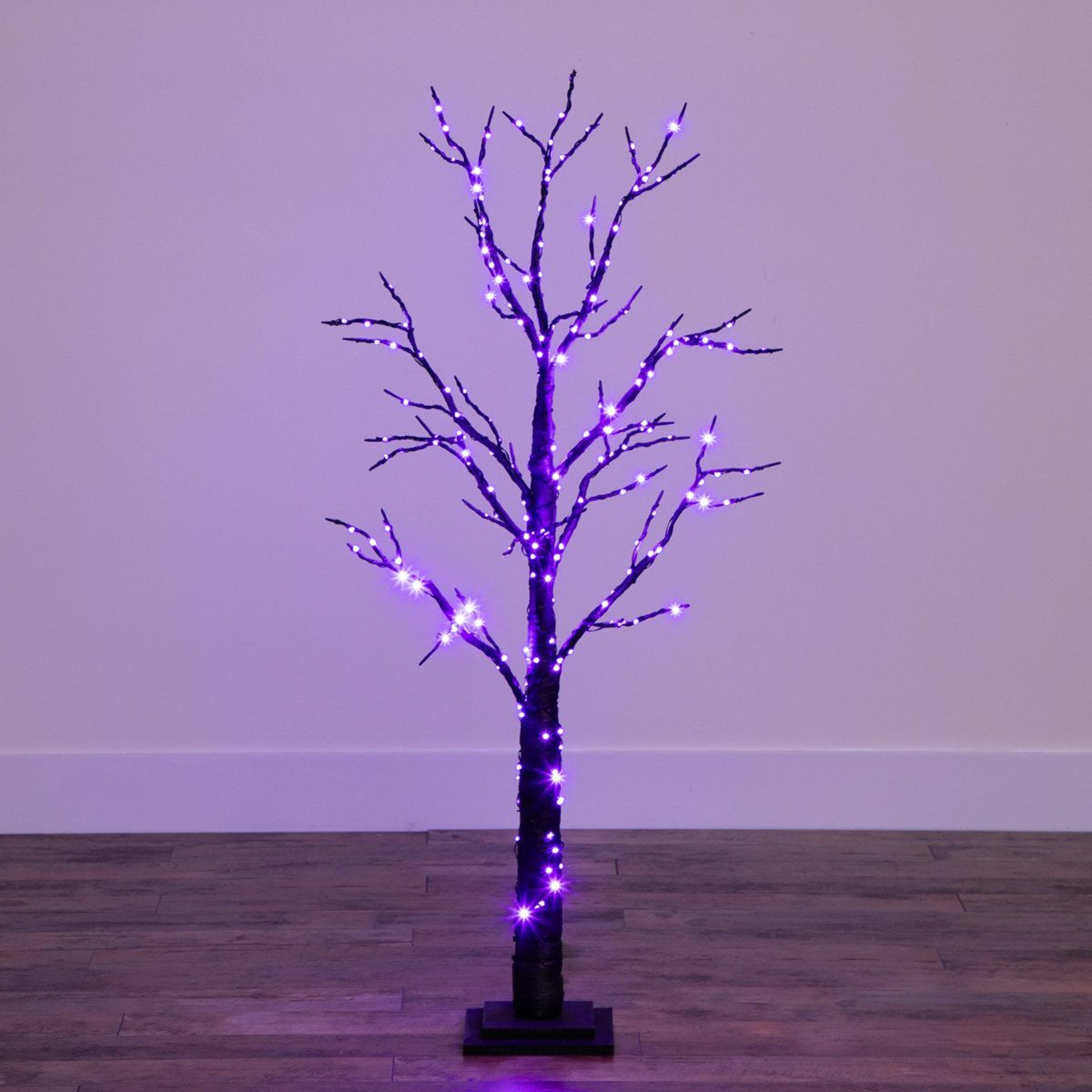 4 ft pre-lit black halloween twig tree with 240 orange and purple led lights
