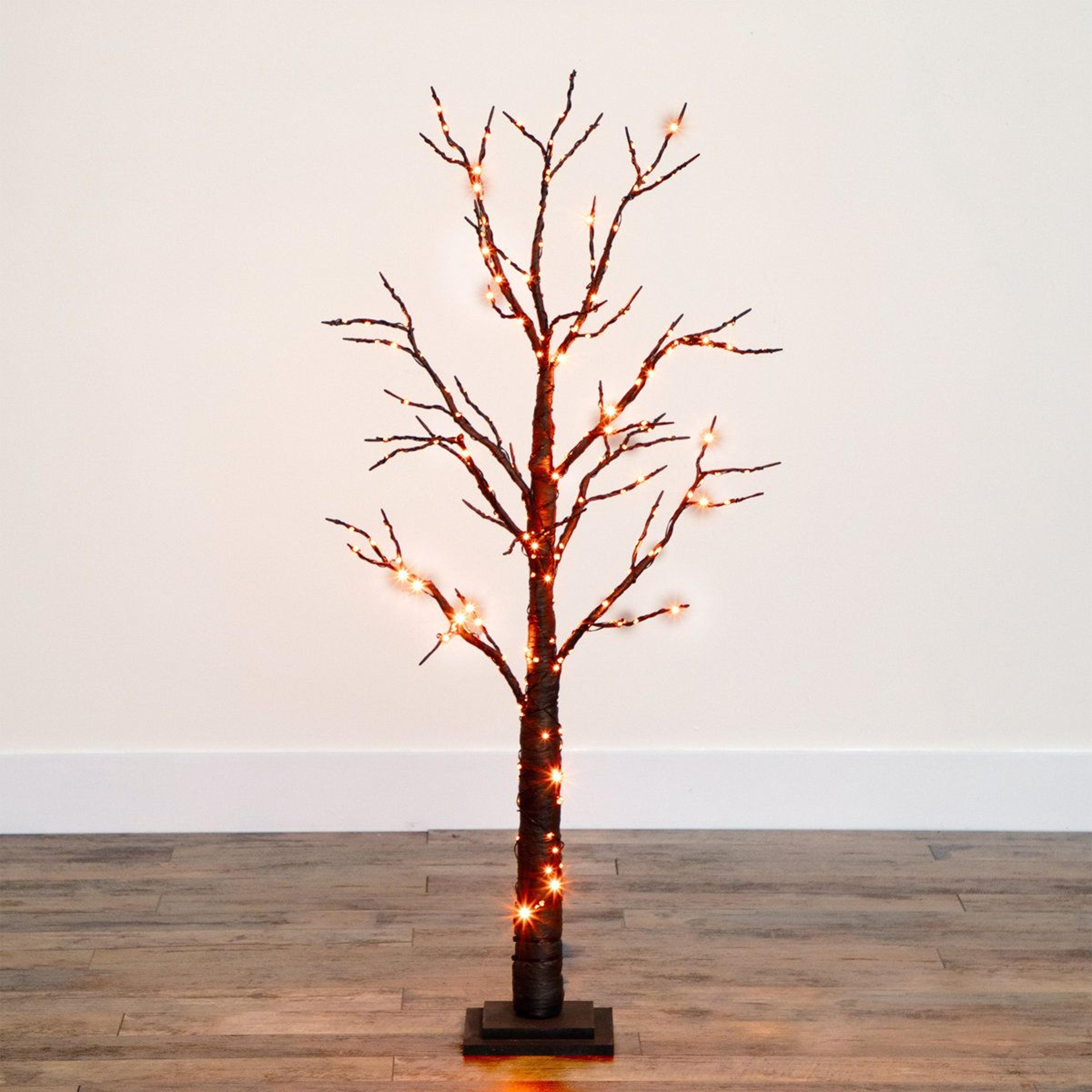 4 Ft PreLit Black Halloween Twig Tree With 240 Orange And Purple LED Lights 7