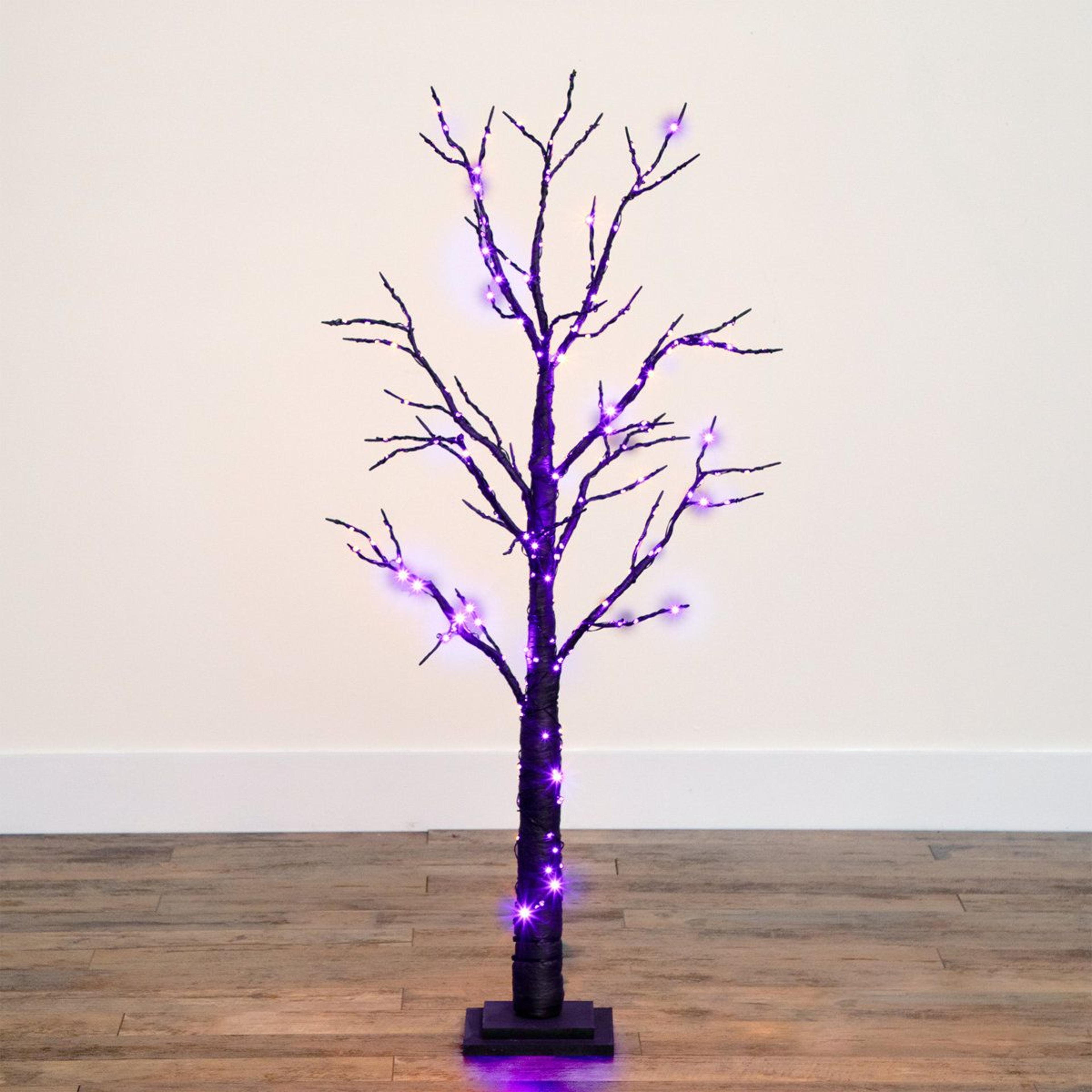 4 Ft PreLit Black Halloween Twig Tree With 240 Orange And Purple LED Lights 8