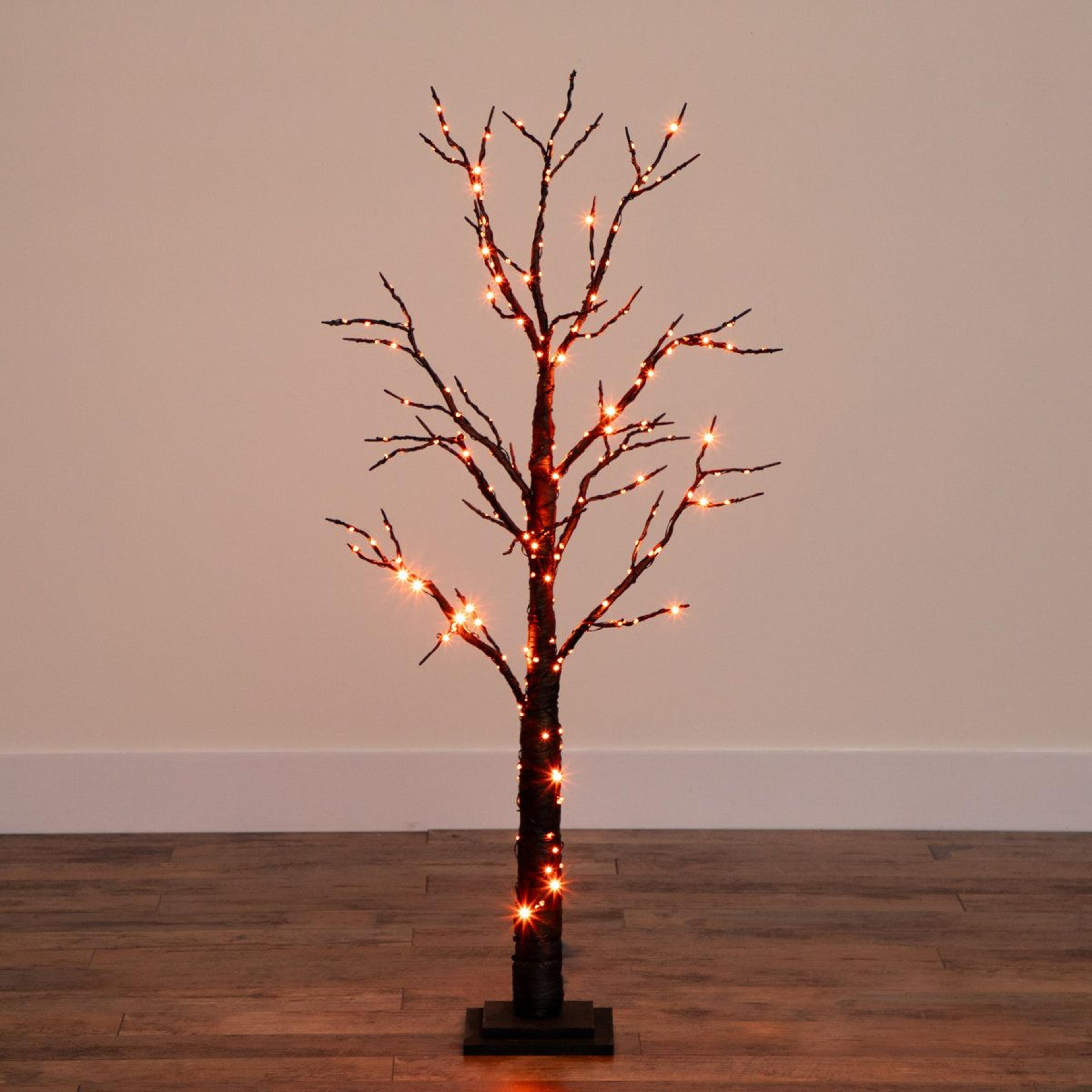 4 Ft PreLit Black Halloween Twig Tree With 240 Orange And Purple LED Lights 9