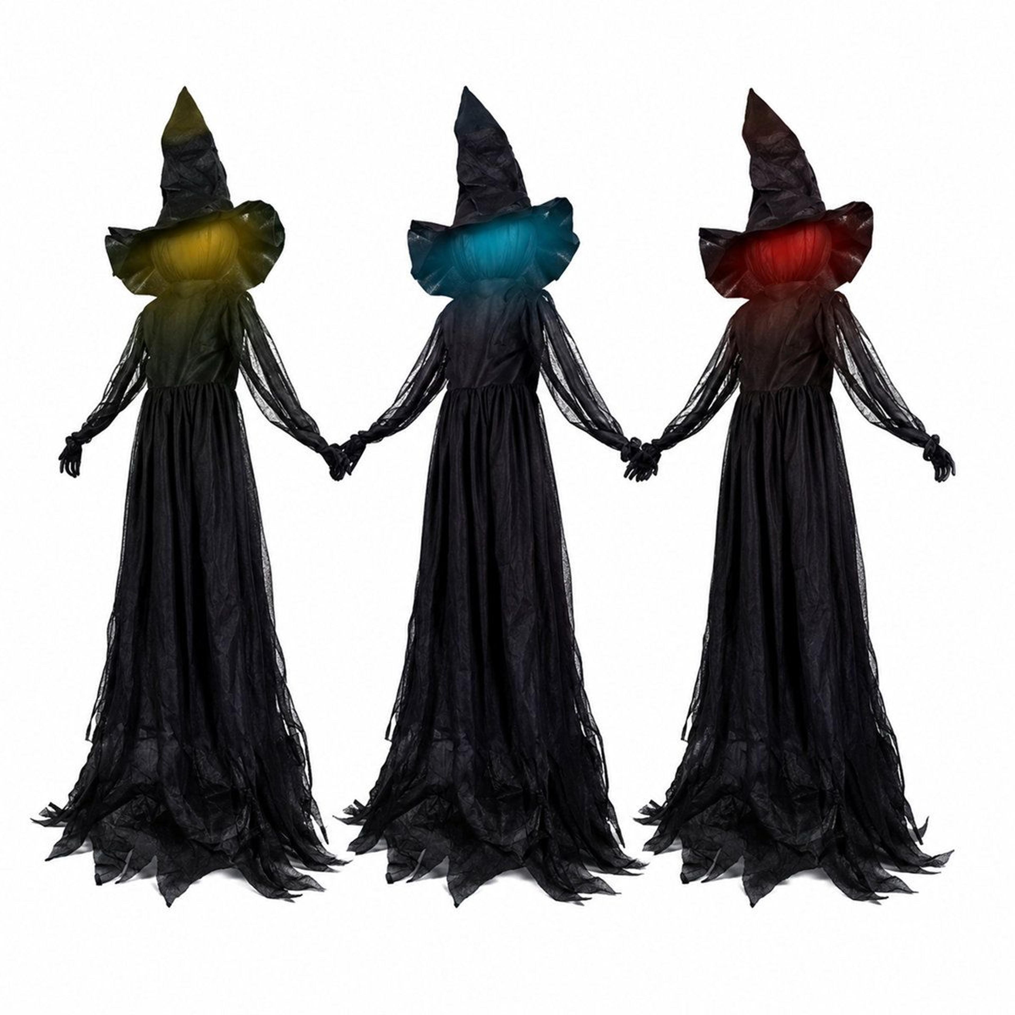 3-pack 48-inch light-up halloween witch yard stakes with sound activation