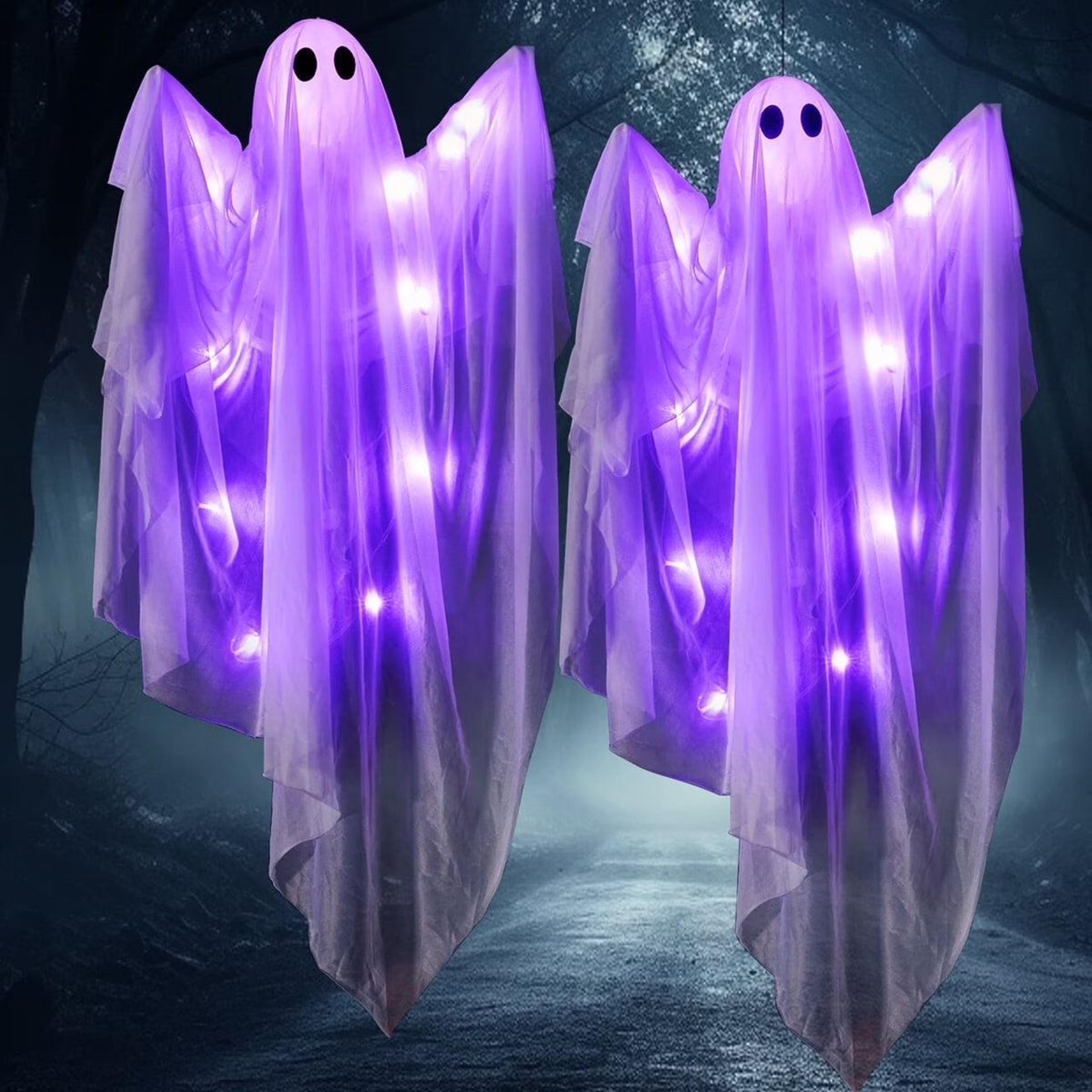 Halloween LightUp Hanging Ghost Decorations With Bendable Arms Set Of 2 2