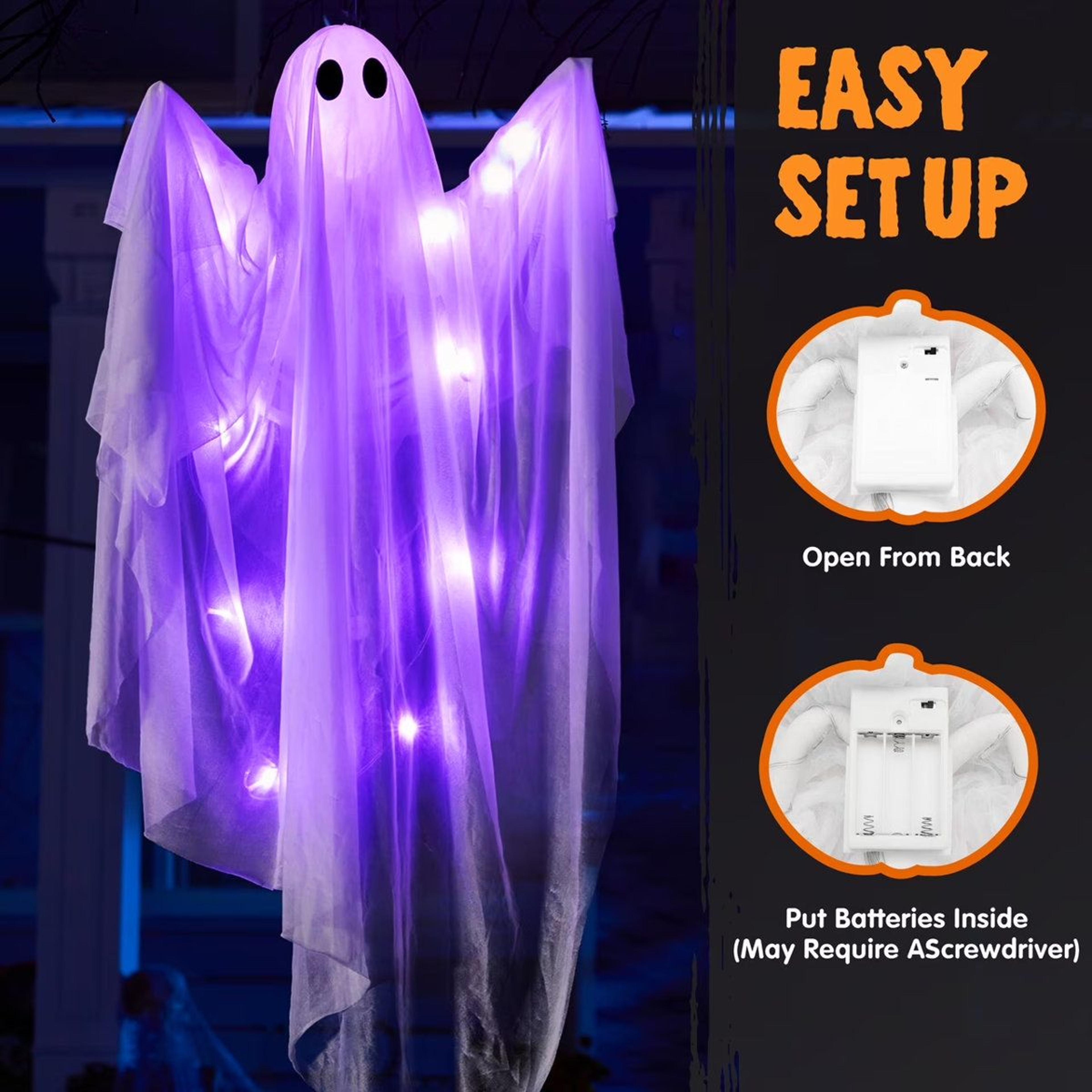 Halloween LightUp Hanging Ghost Decorations With Bendable Arms Set Of 2 5