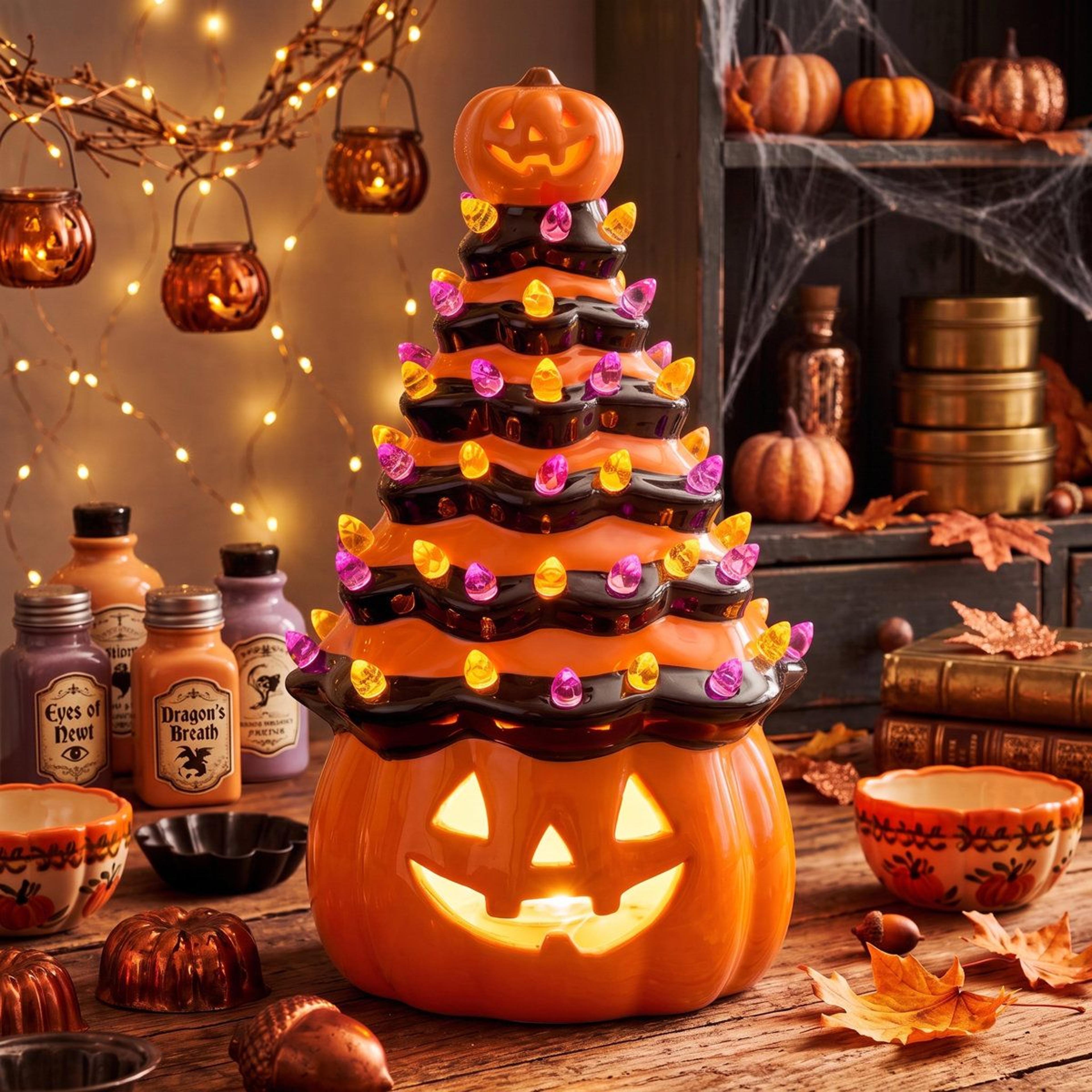Orange Ceramic Pumpkin Tree Halloween Tabletop Decoration 85 Inch 6