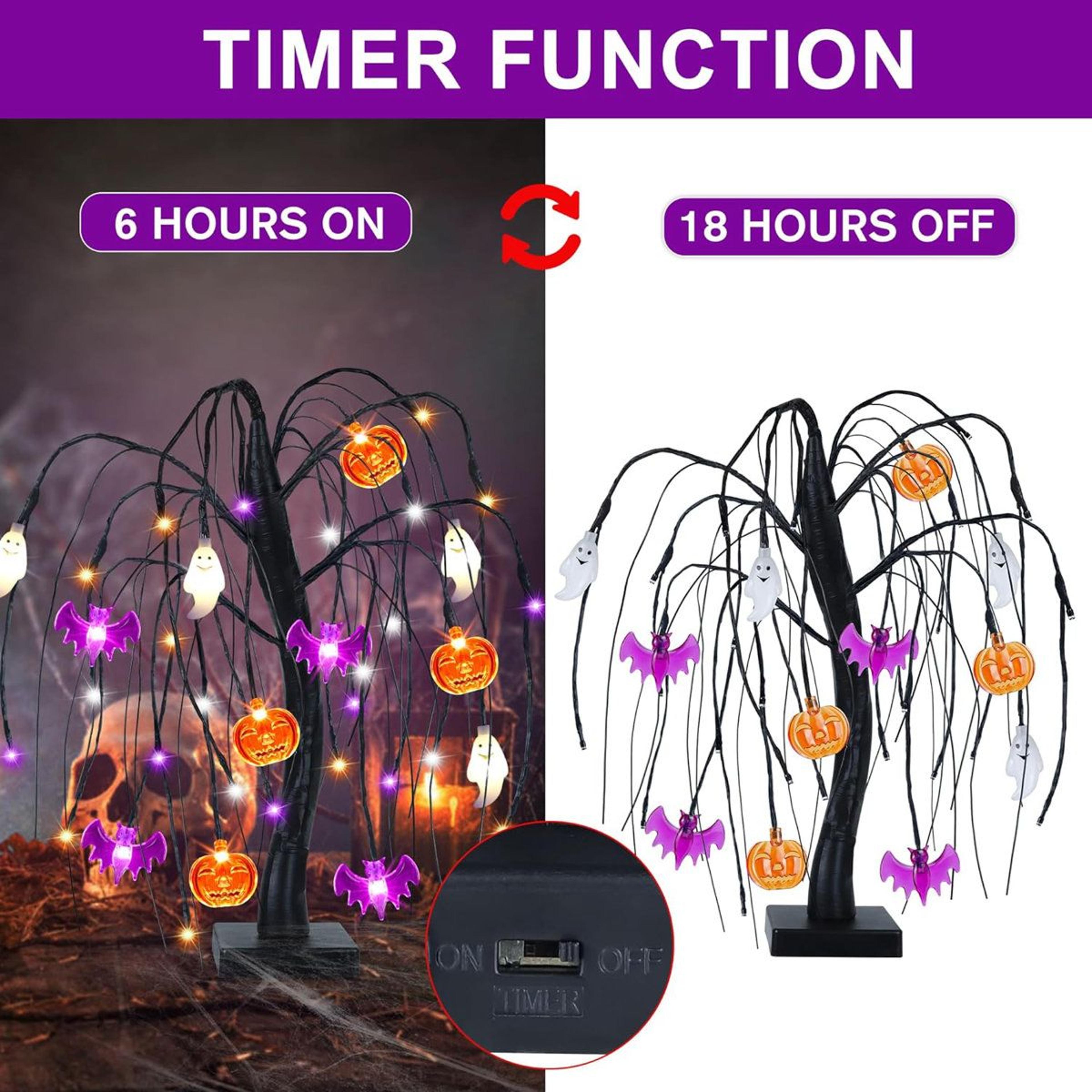 Black Halloween Tabletop Tree With Orange Purple And White LED Lights 4