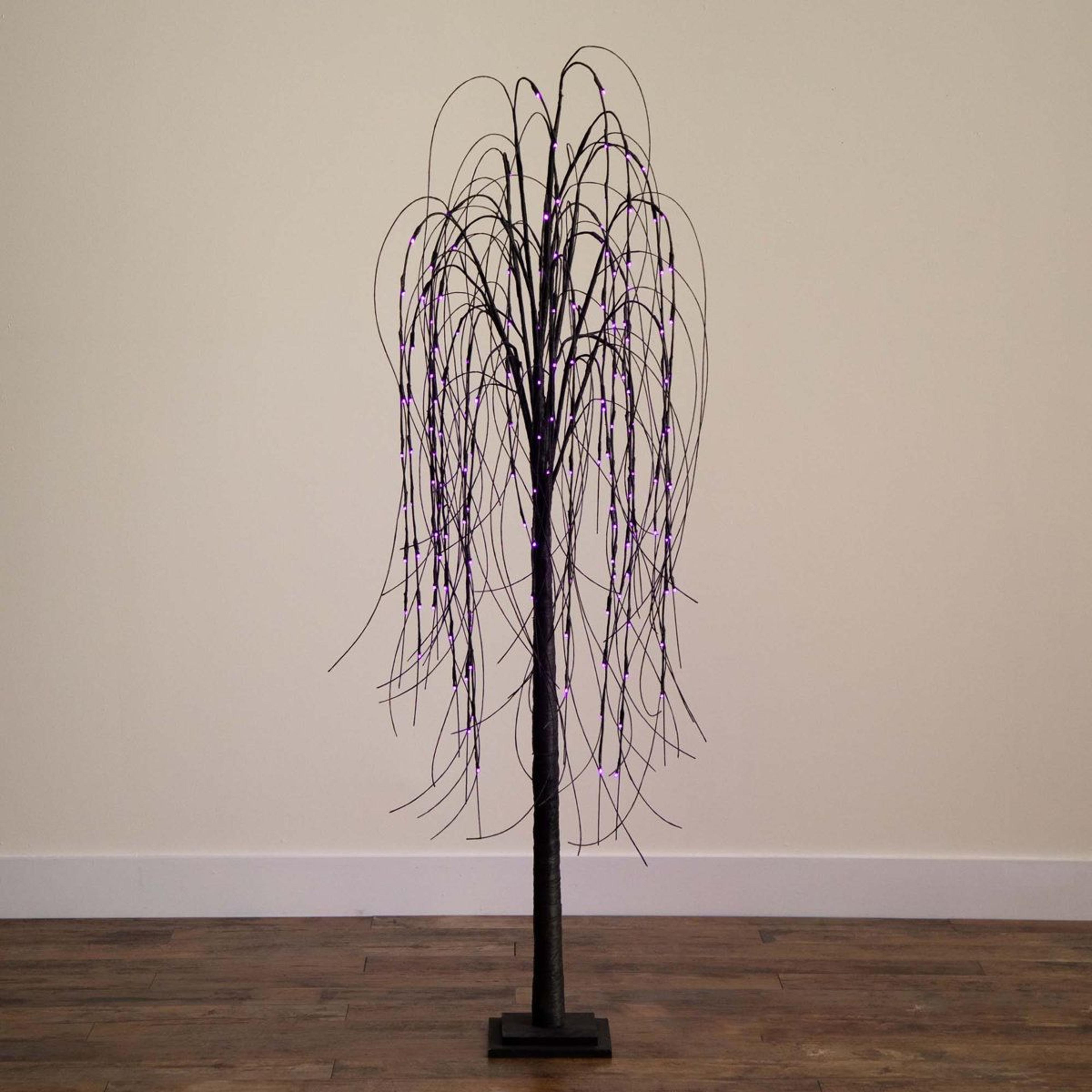 6 Ft PreLit Halloween Black Willow Tree With 160 Orange And Purple LED Lights 8