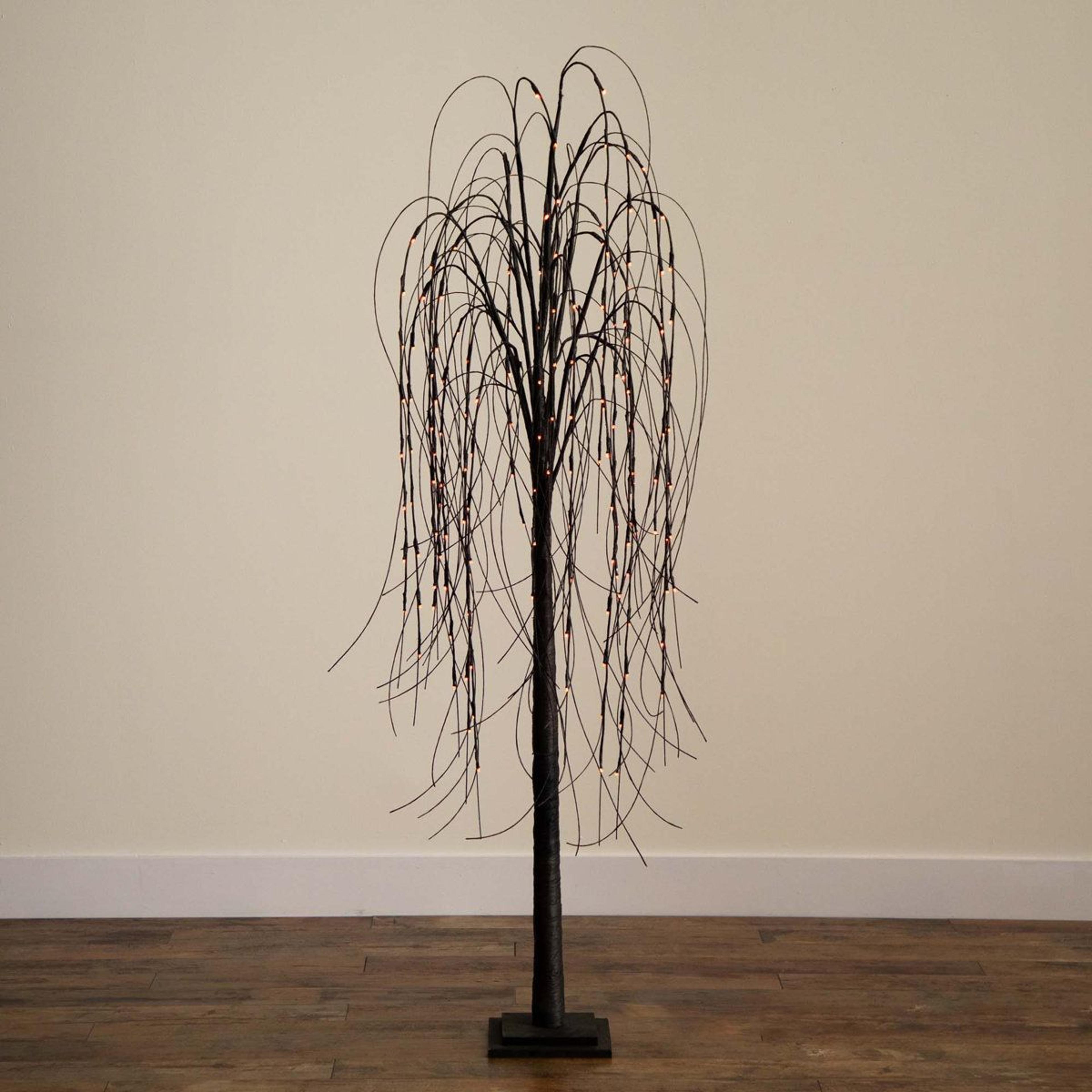 6 Ft PreLit Halloween Black Willow Tree With 160 Orange And Purple LED Lights 9