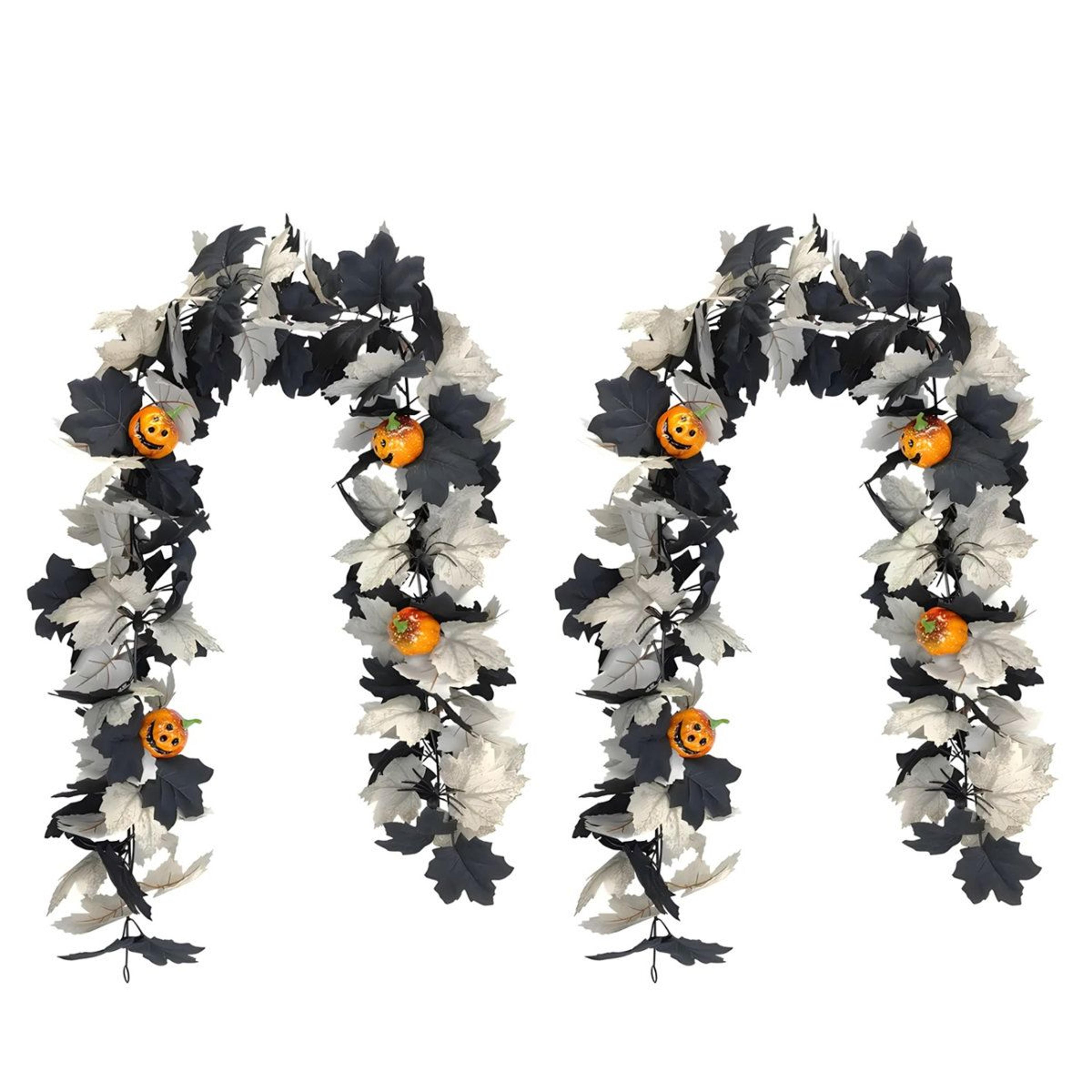 2-pack halloween maple leaf garlands with pumpkins and spiders – black and white
