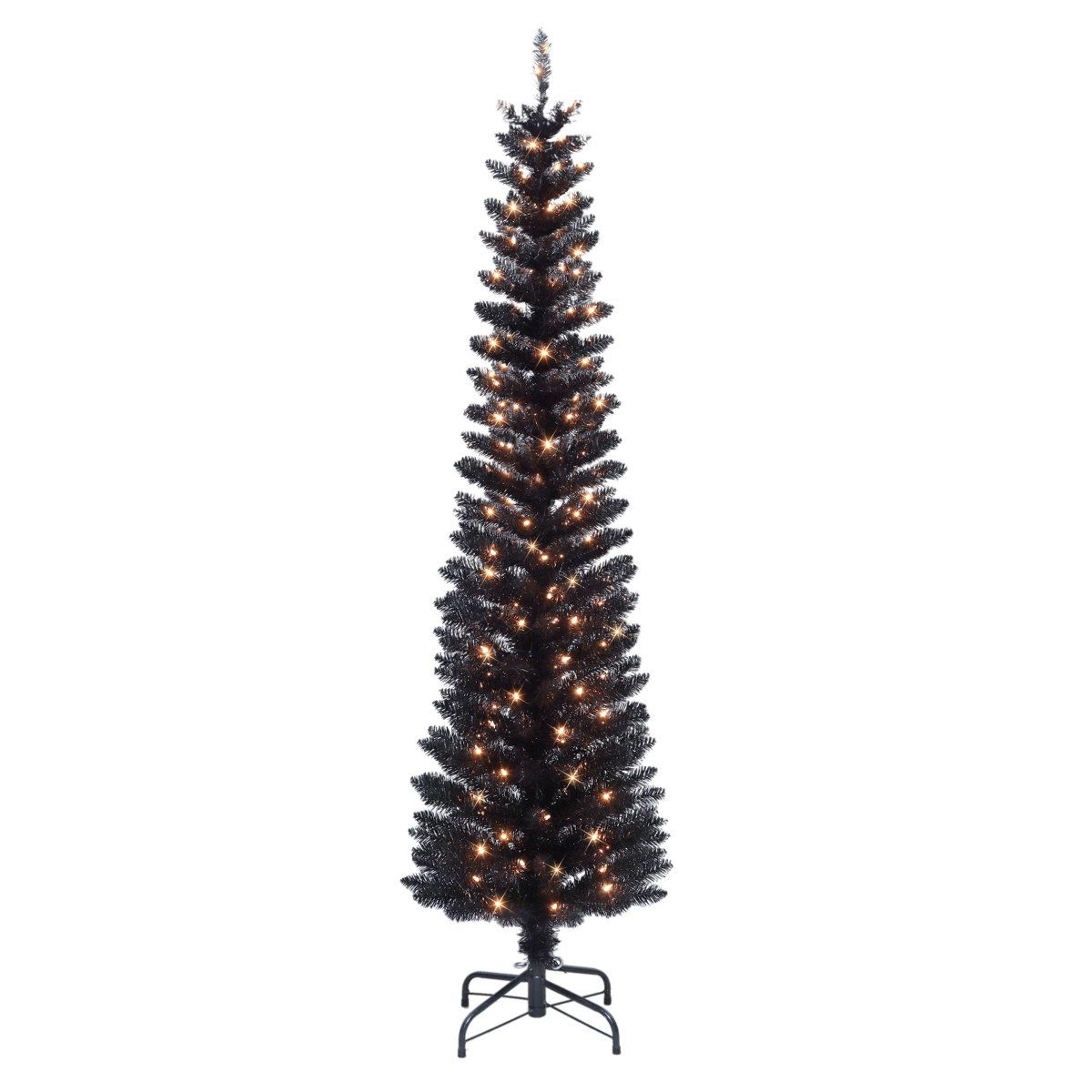6 ft pre-lit black tinsel artificial christmas tree with 100 clear lights