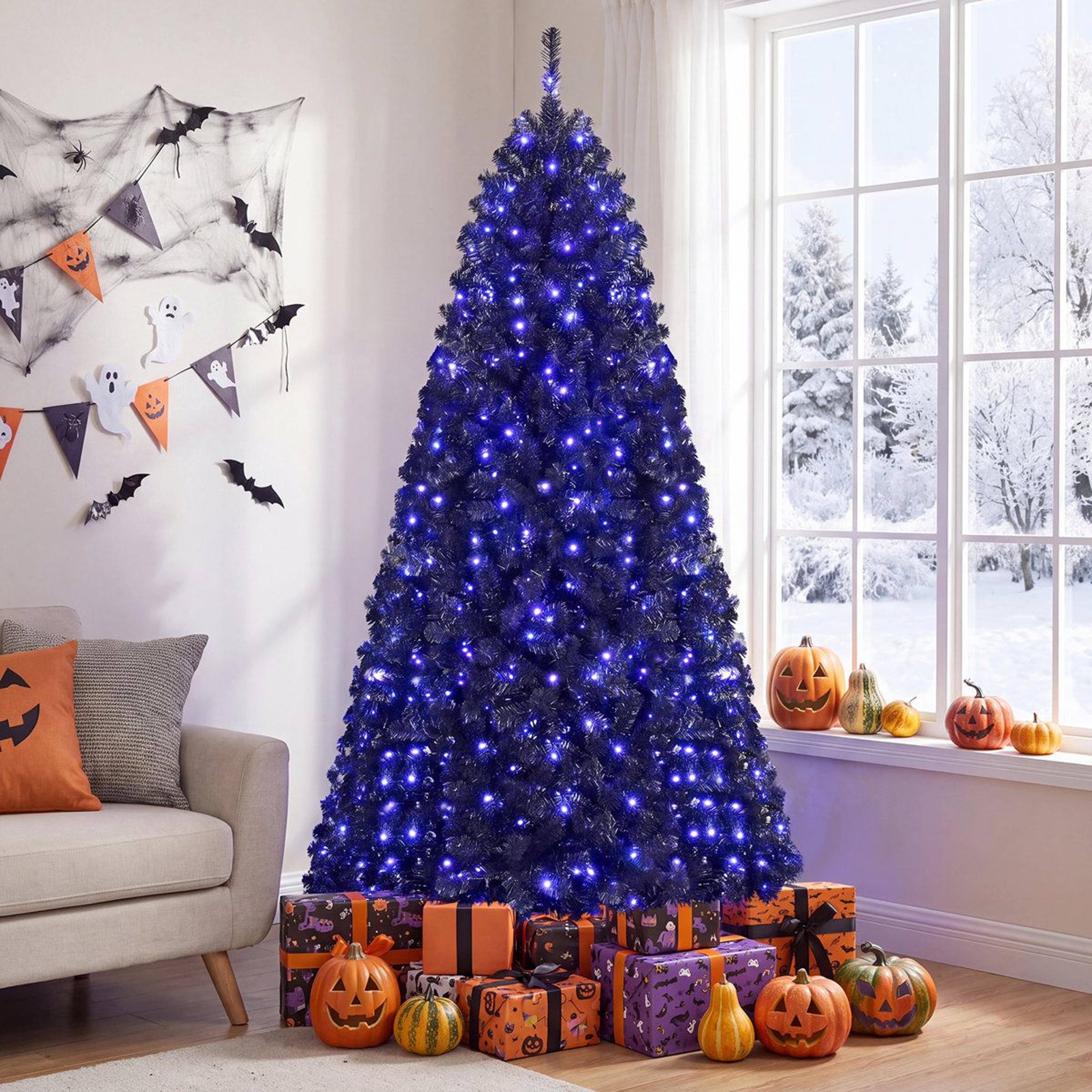 7 FT PreLit Black Christmas Tree With 500 Purple LED Lights For Halloween 8