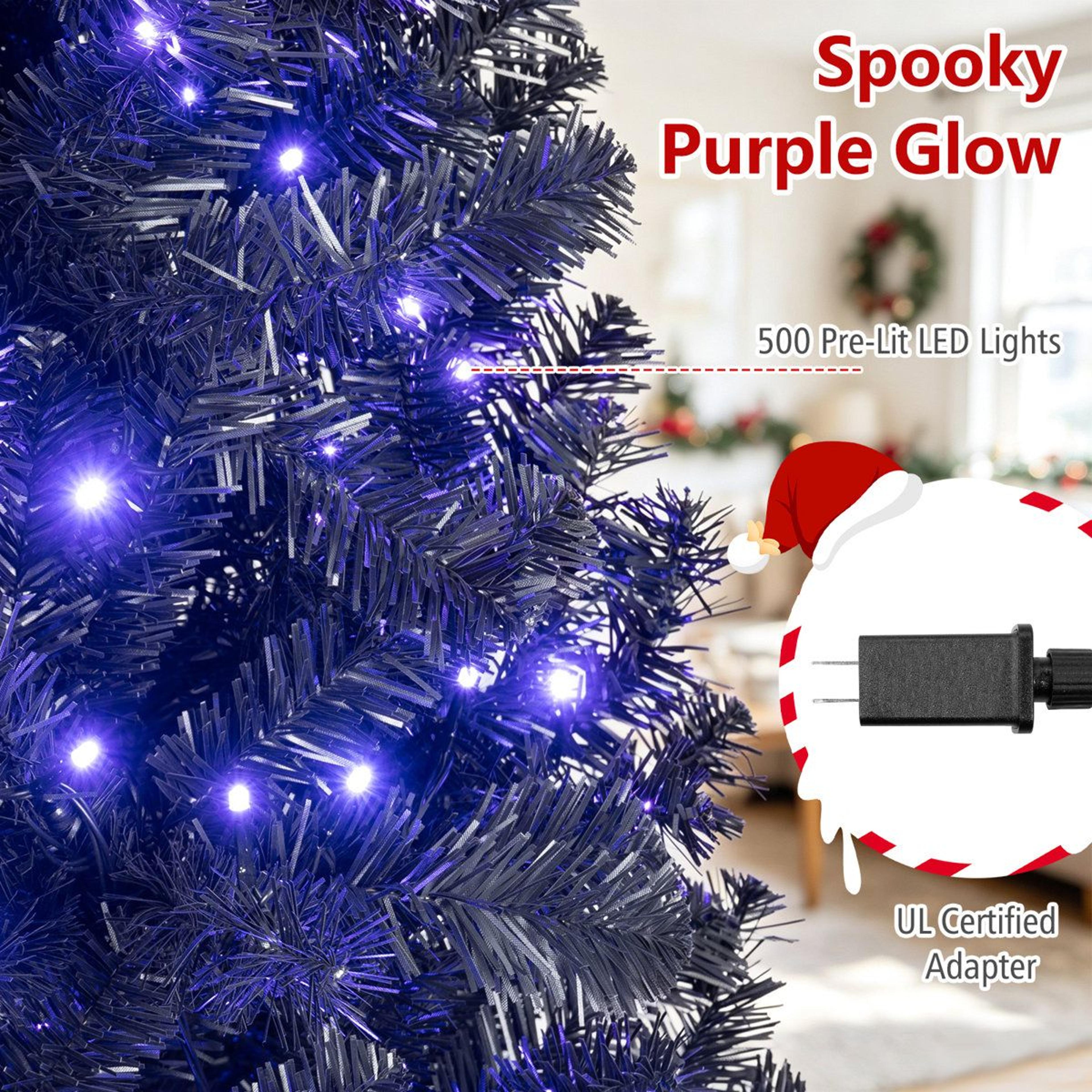 7 FT PreLit Black Christmas Tree With 500 Purple LED Lights For Halloween 6