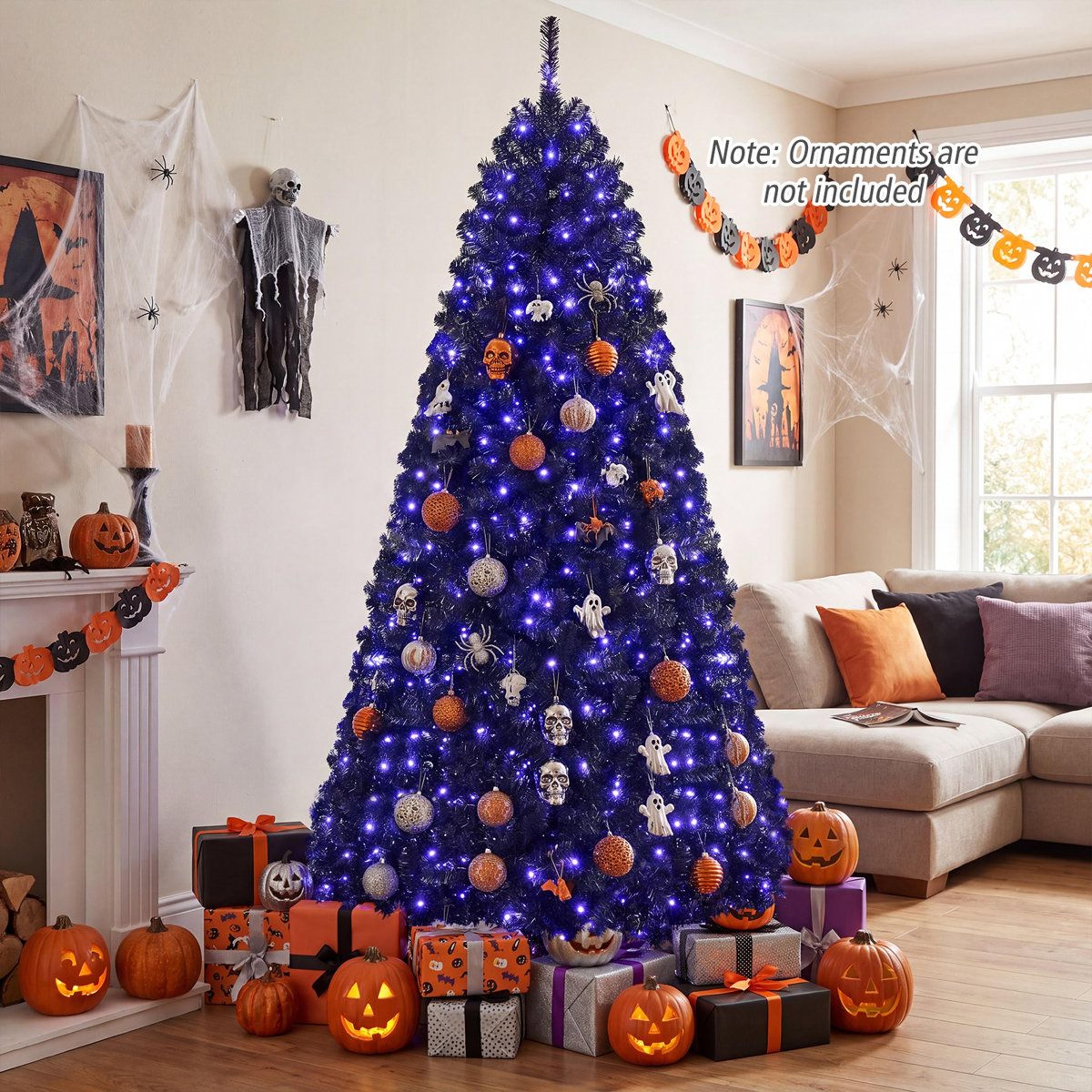 7 FT PreLit Black Christmas Tree With 500 Purple LED Lights For Halloween 2