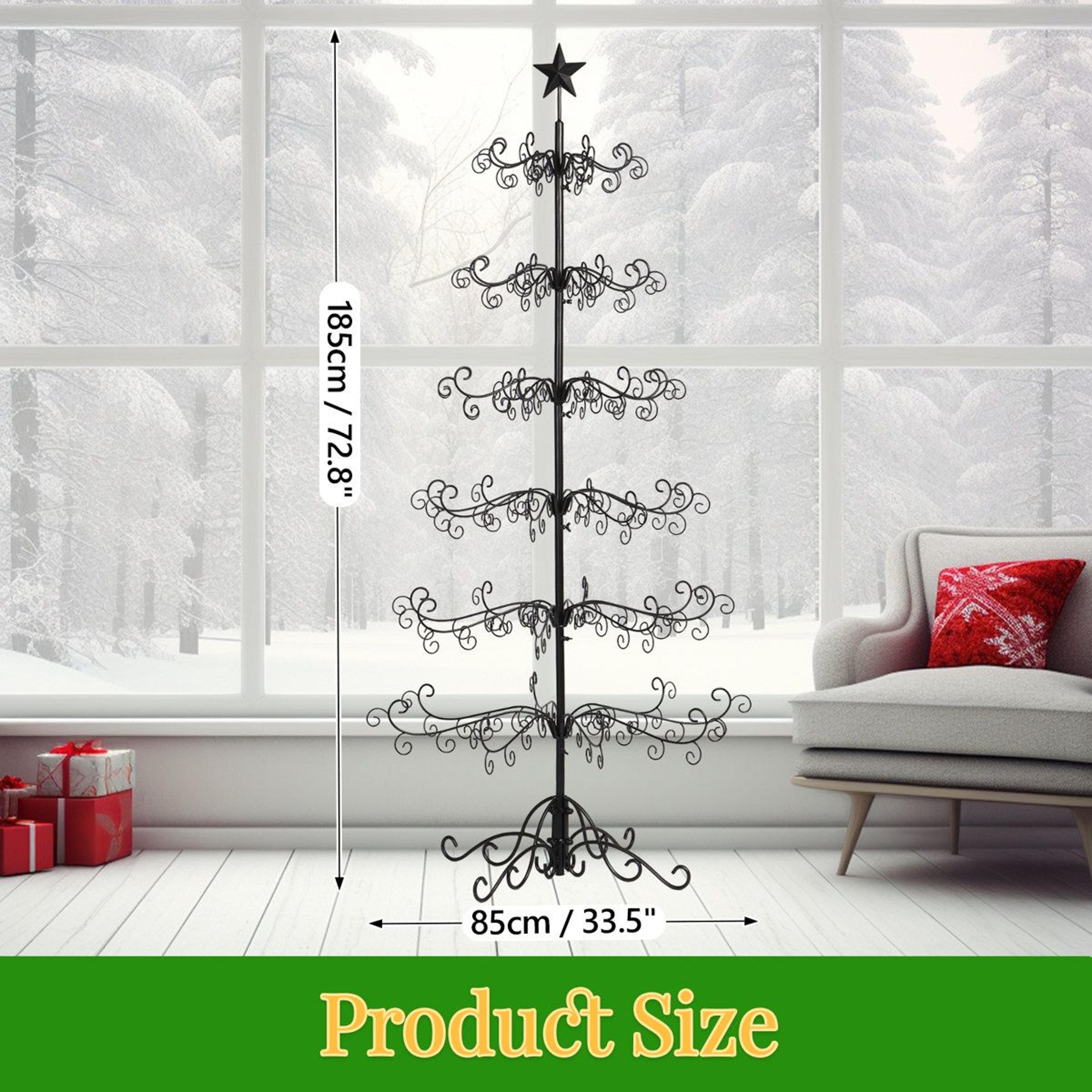 6 Ft Black Iron Christmas Tree With Star Top For DIY Holiday Decor 2