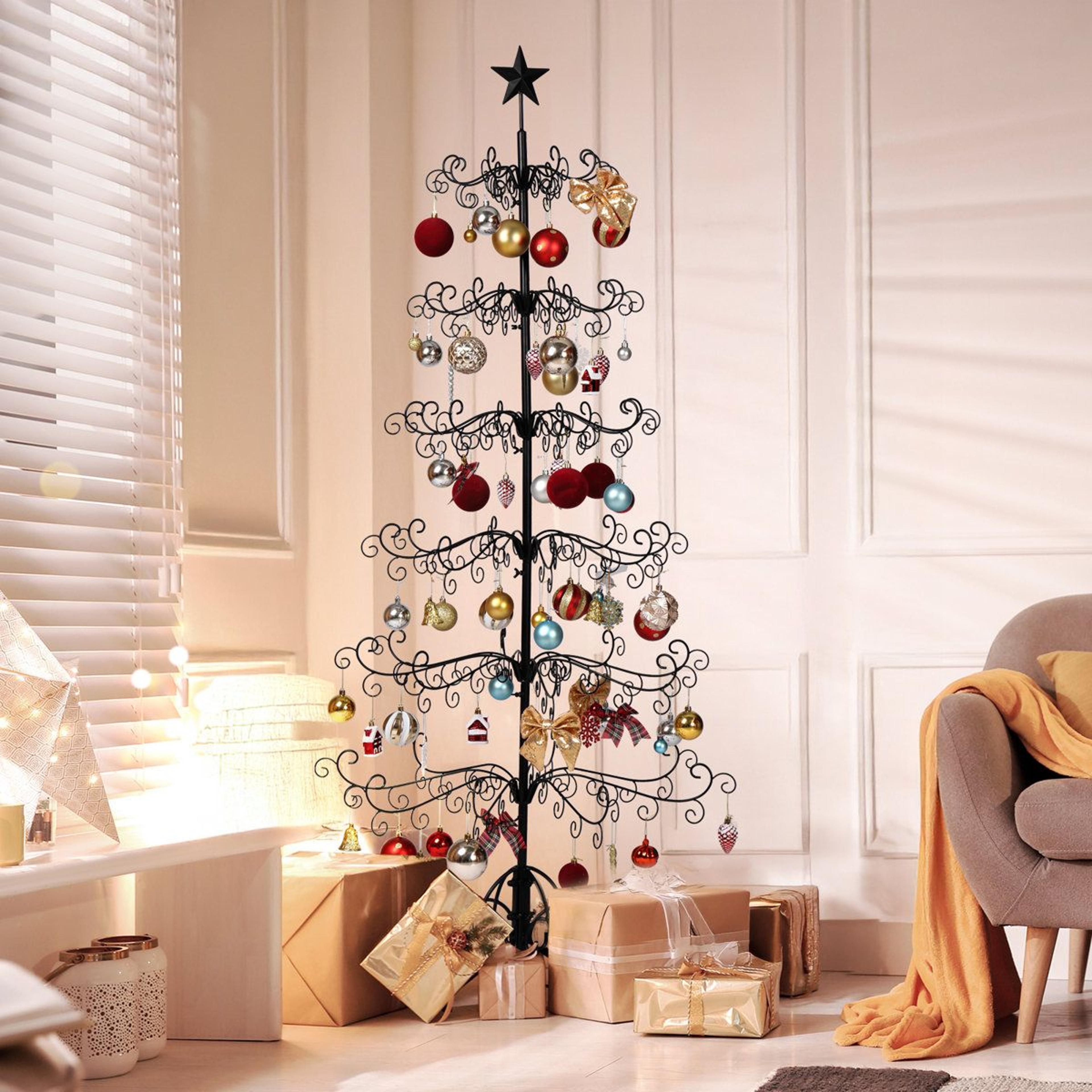 6 Ft Black Iron Christmas Tree With Star Top For DIY Holiday Decor 5