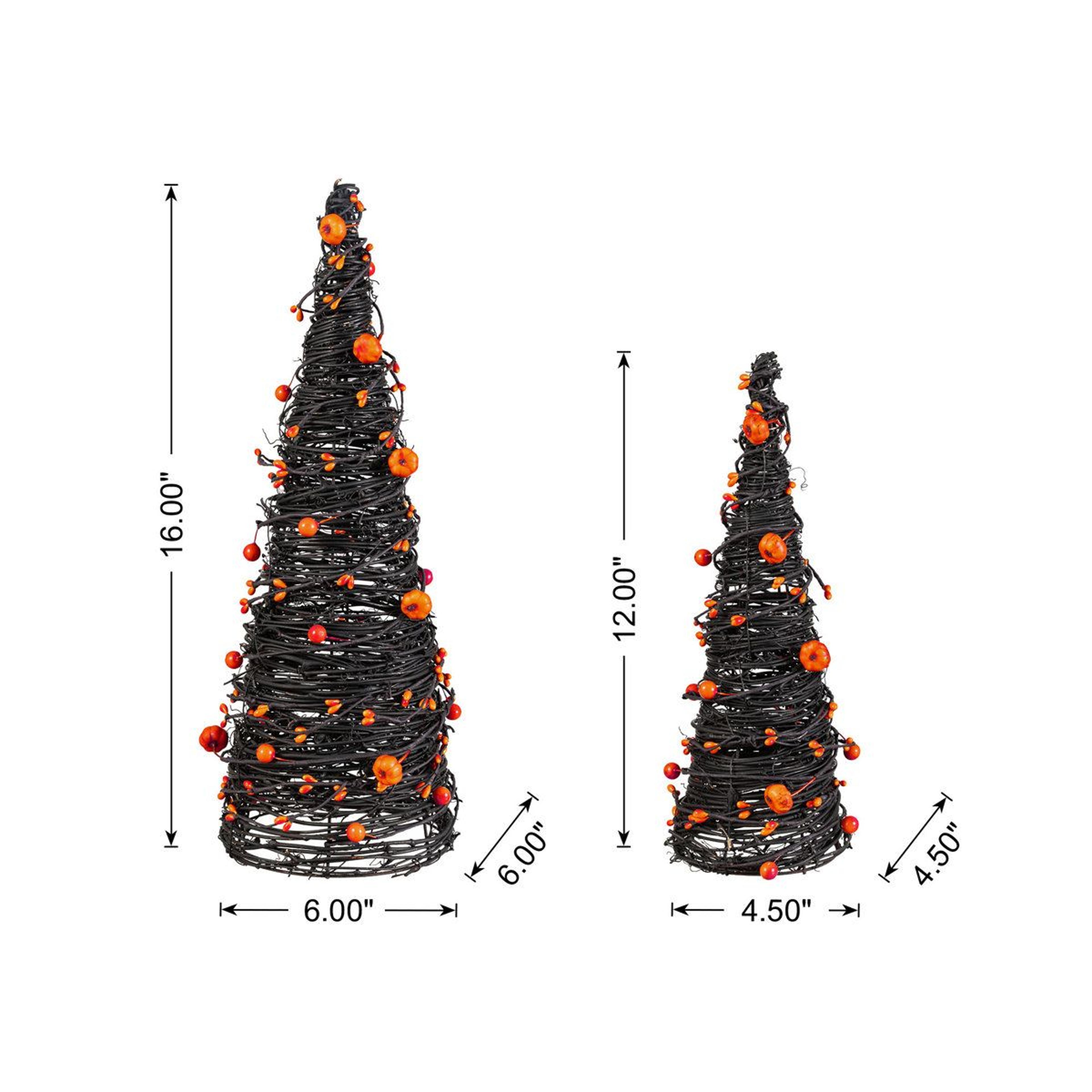 Halloween Eucalyptus Cone Trees With Bats And Pumpkins Set Of 2 3