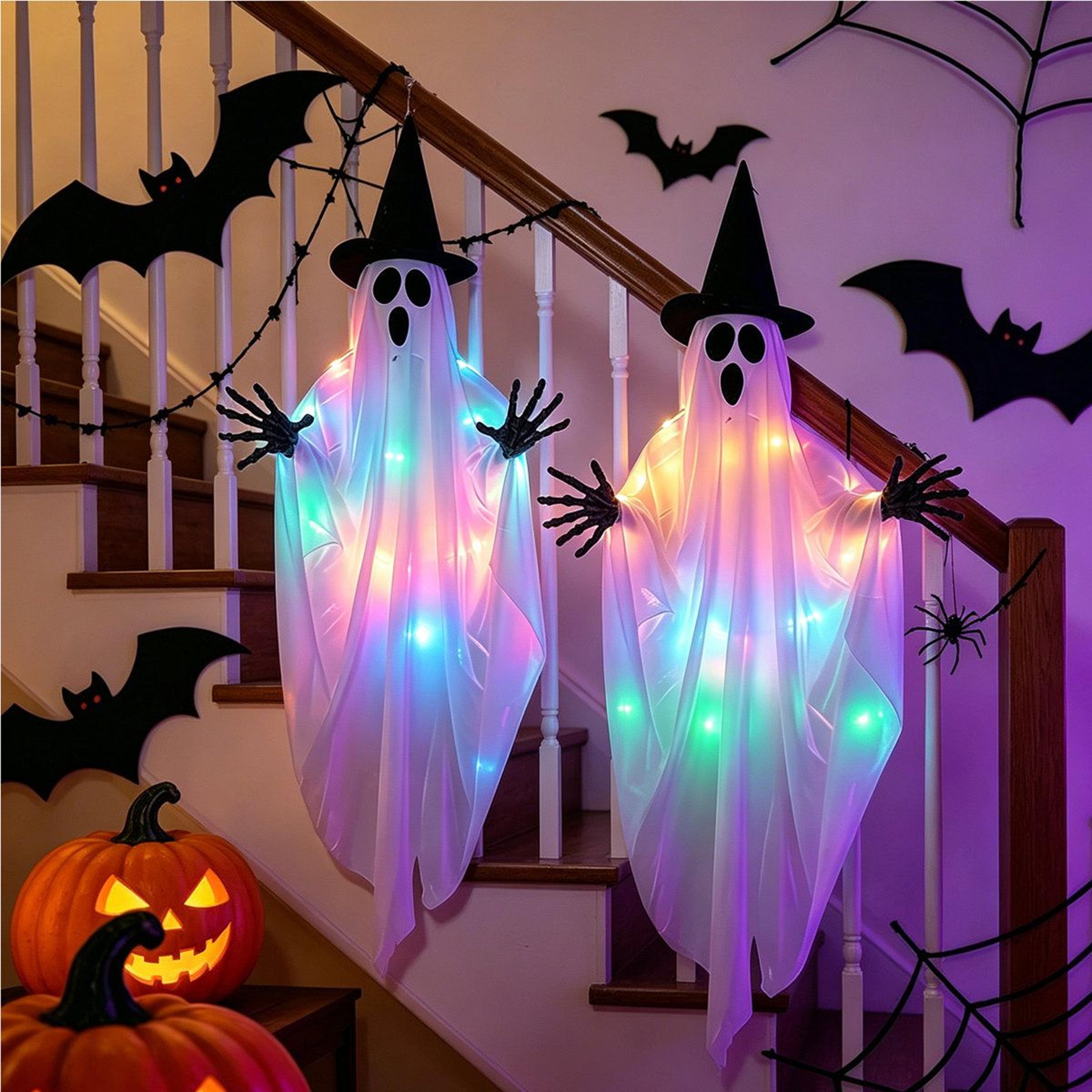 2 Pack Lighted Halloween Hanging Ghost Decorations With Adjustable Arms 7