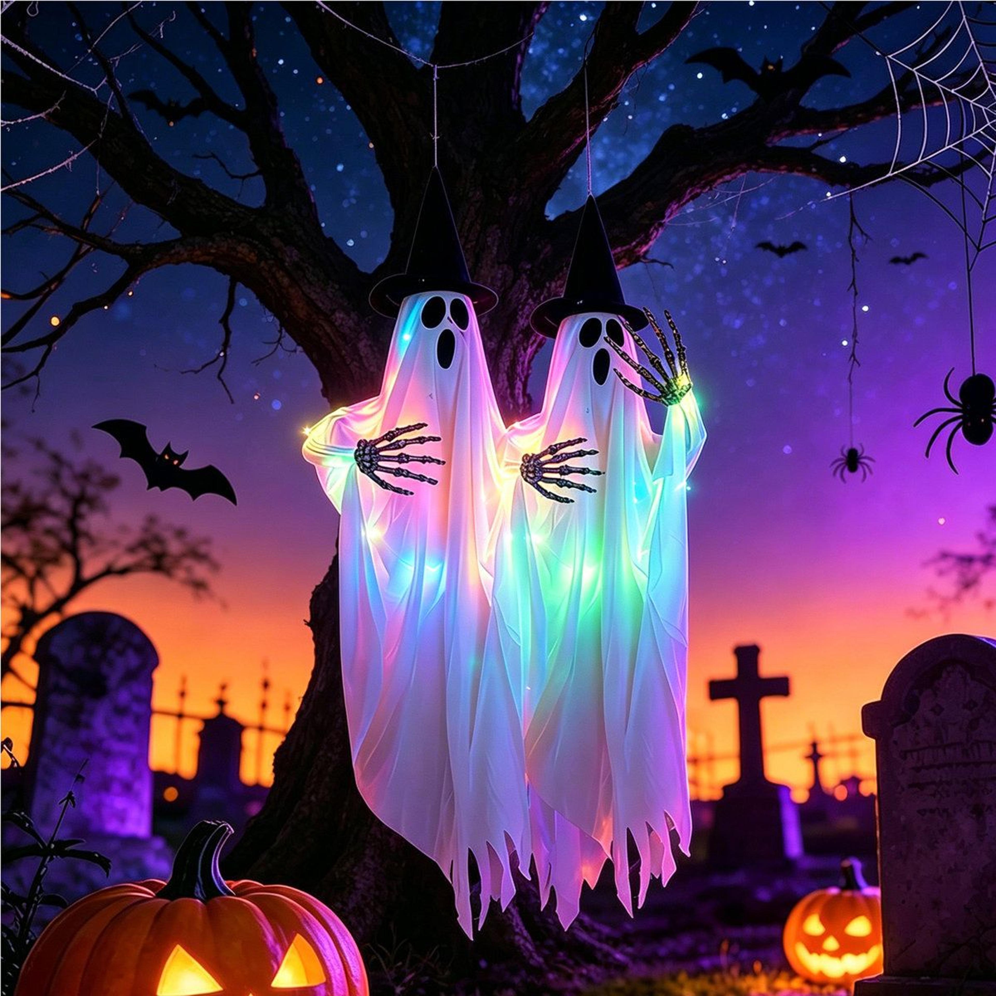 2 Pack Lighted Halloween Hanging Ghost Decorations With Adjustable Arms 11