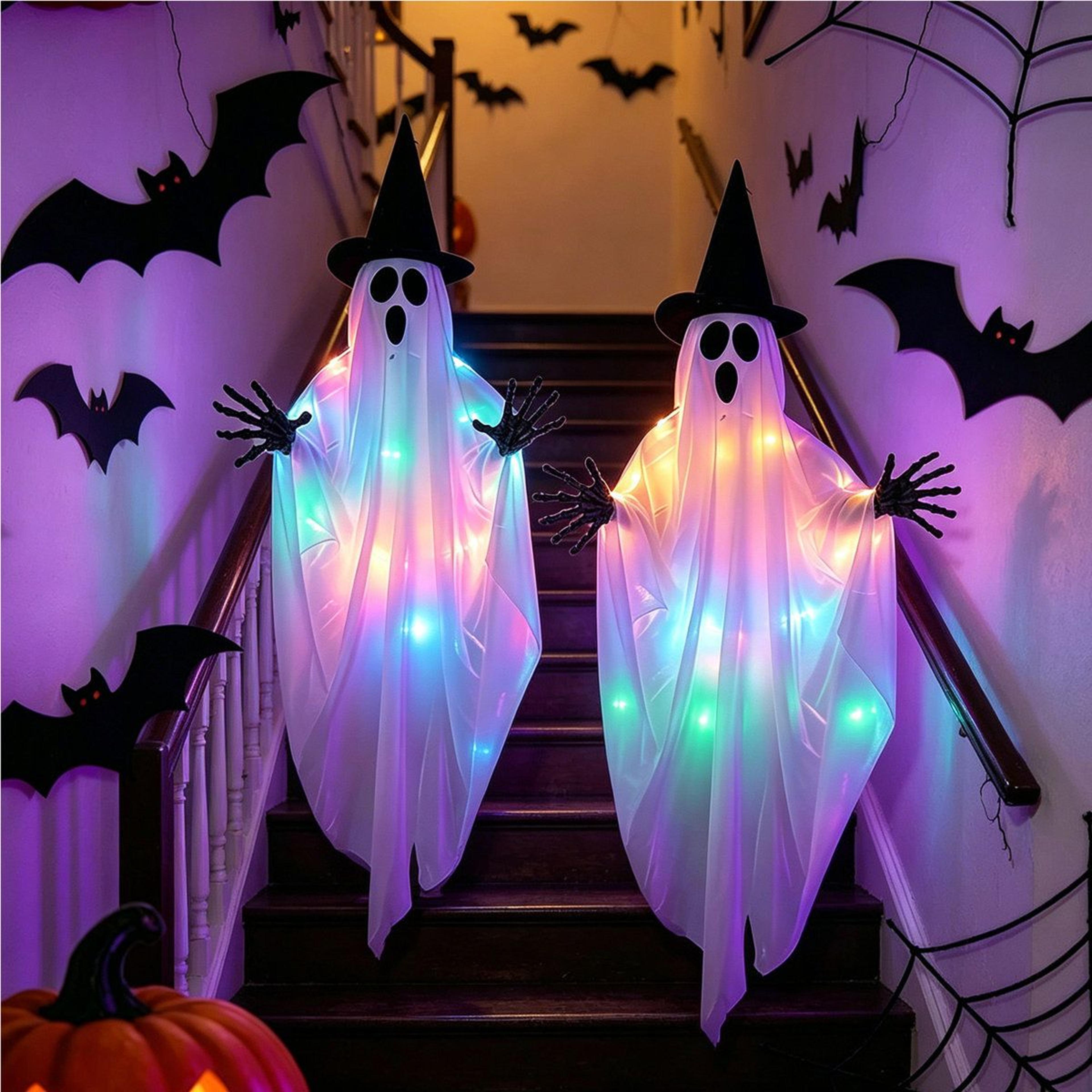 2 Pack Lighted Halloween Hanging Ghost Decorations With Adjustable Arms 5