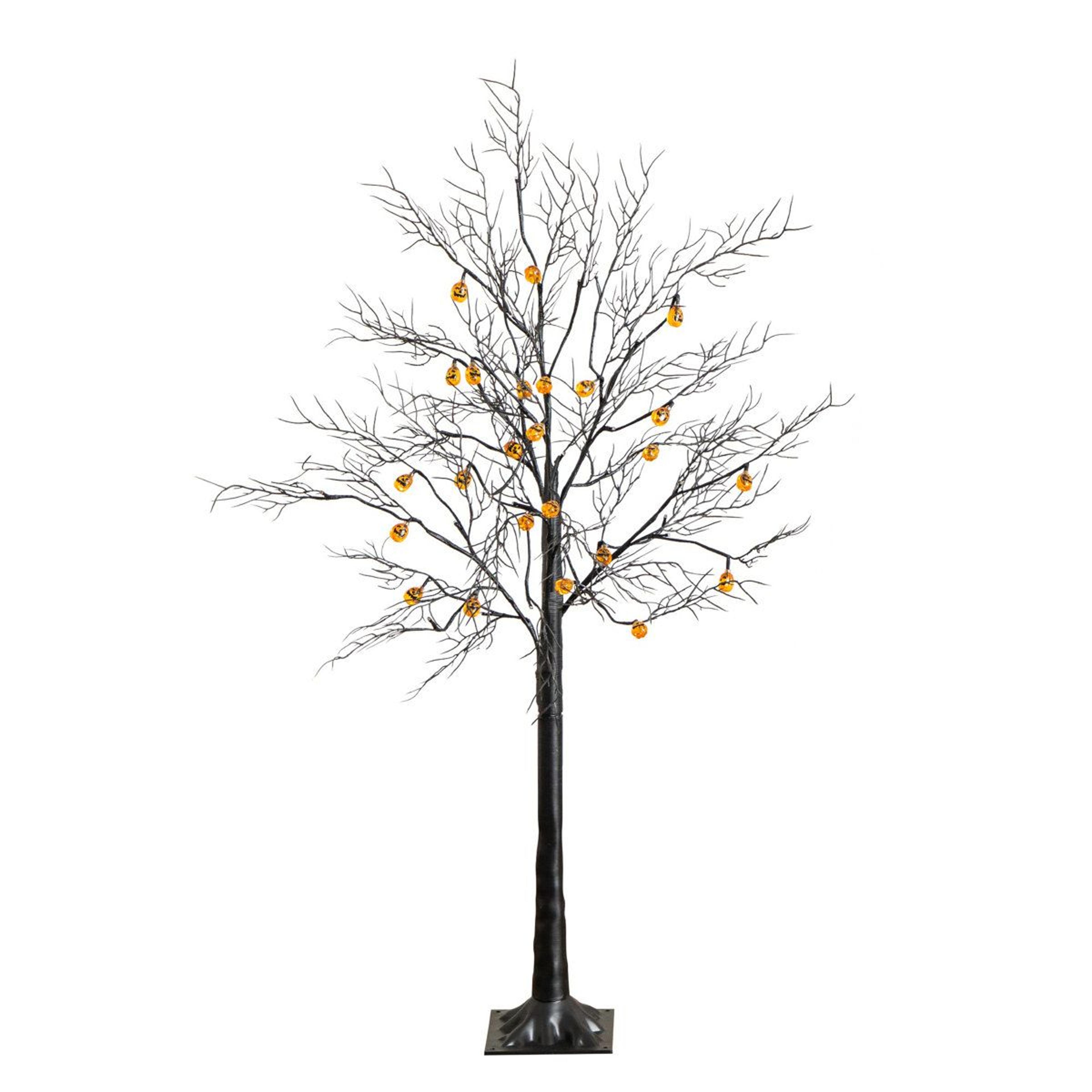 pre-lit halloween black twig tree with 24 pumpkins and 48 orange led lights