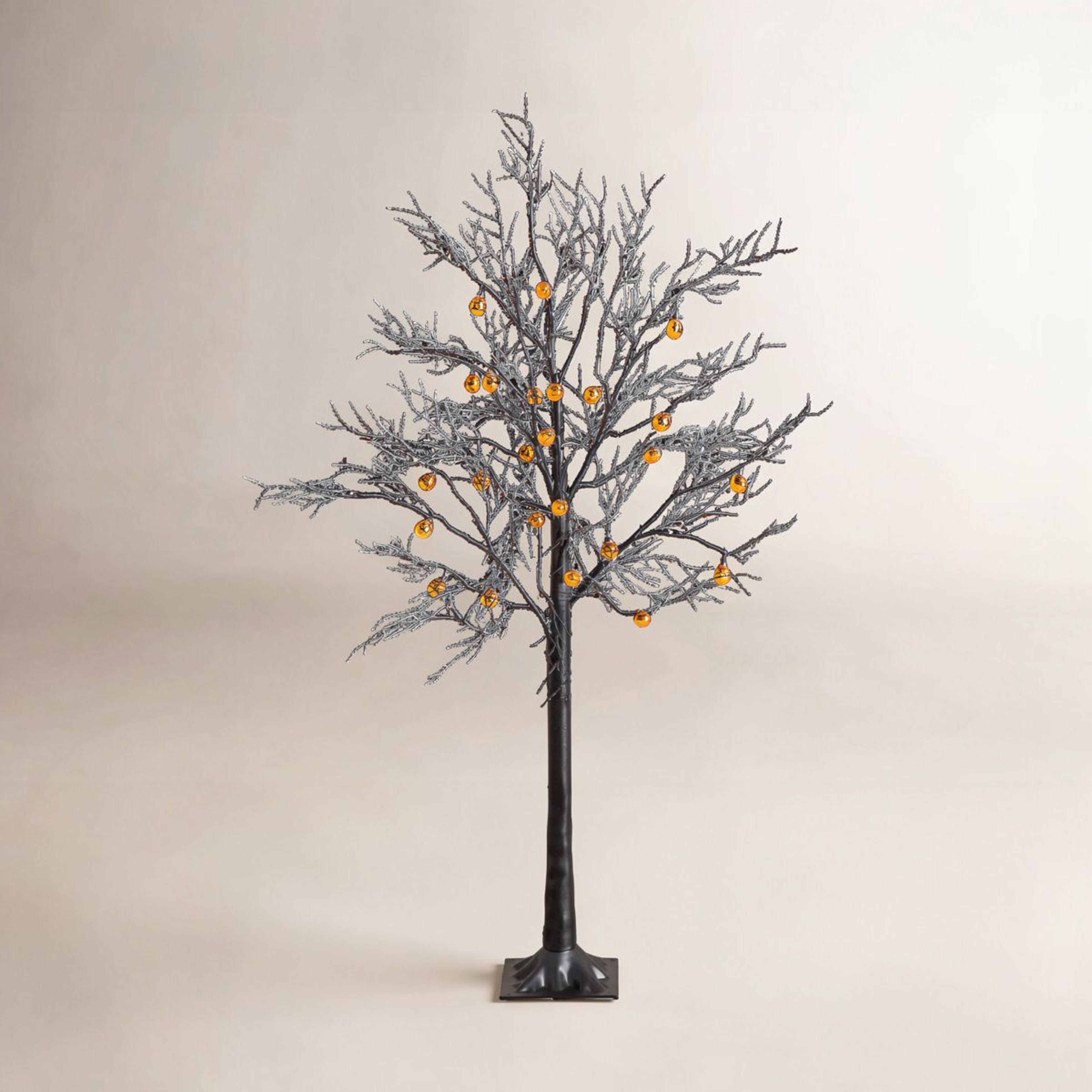 PreLit Halloween Black Twig Tree With 24 Pumpkins And 48 Orange LED Lights 1
