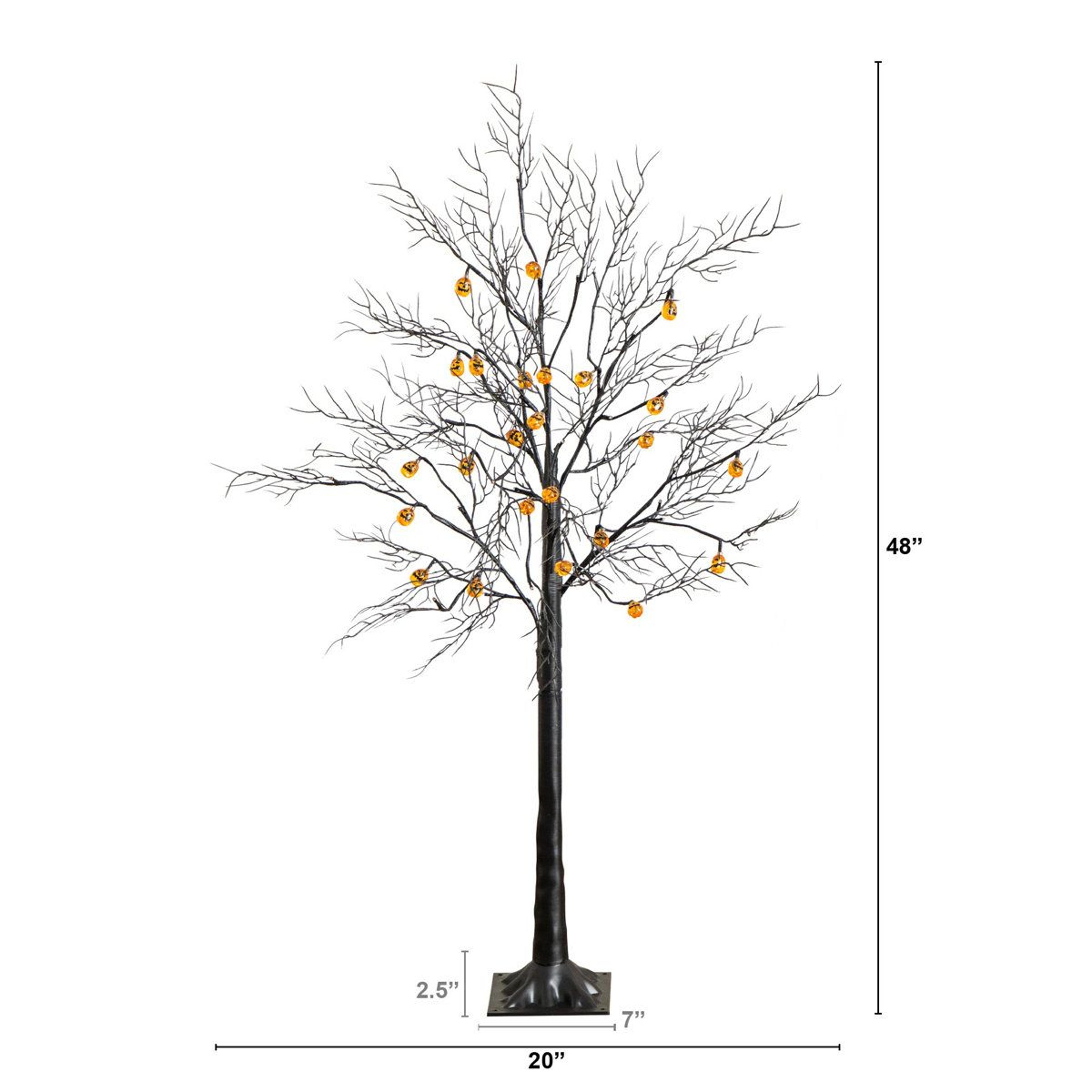PreLit Halloween Black Twig Tree With 24 Pumpkins And 48 Orange LED Lights 11