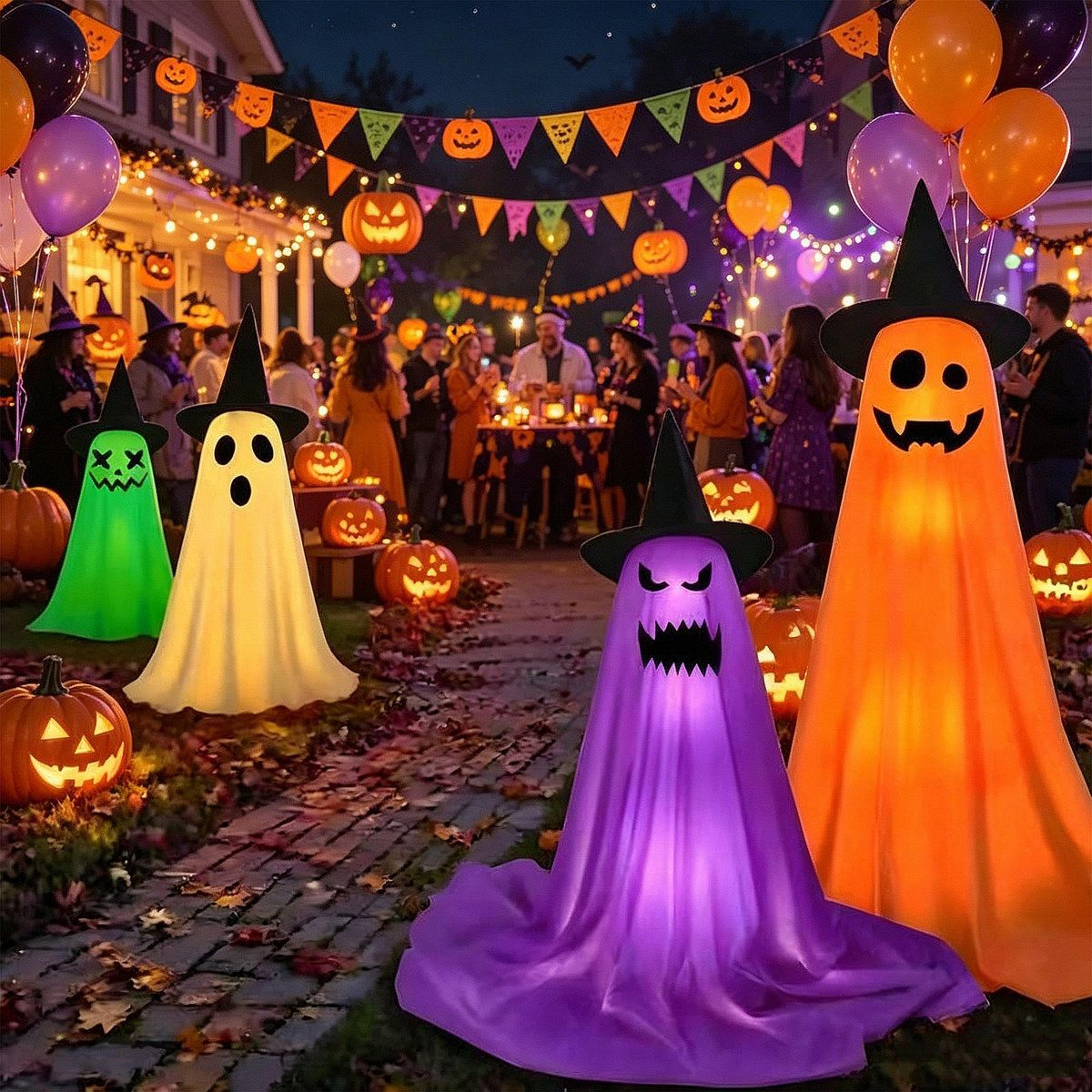 4Pack Outdoor Halloween Ghost Decorations With LED String Lights And Remote 3
