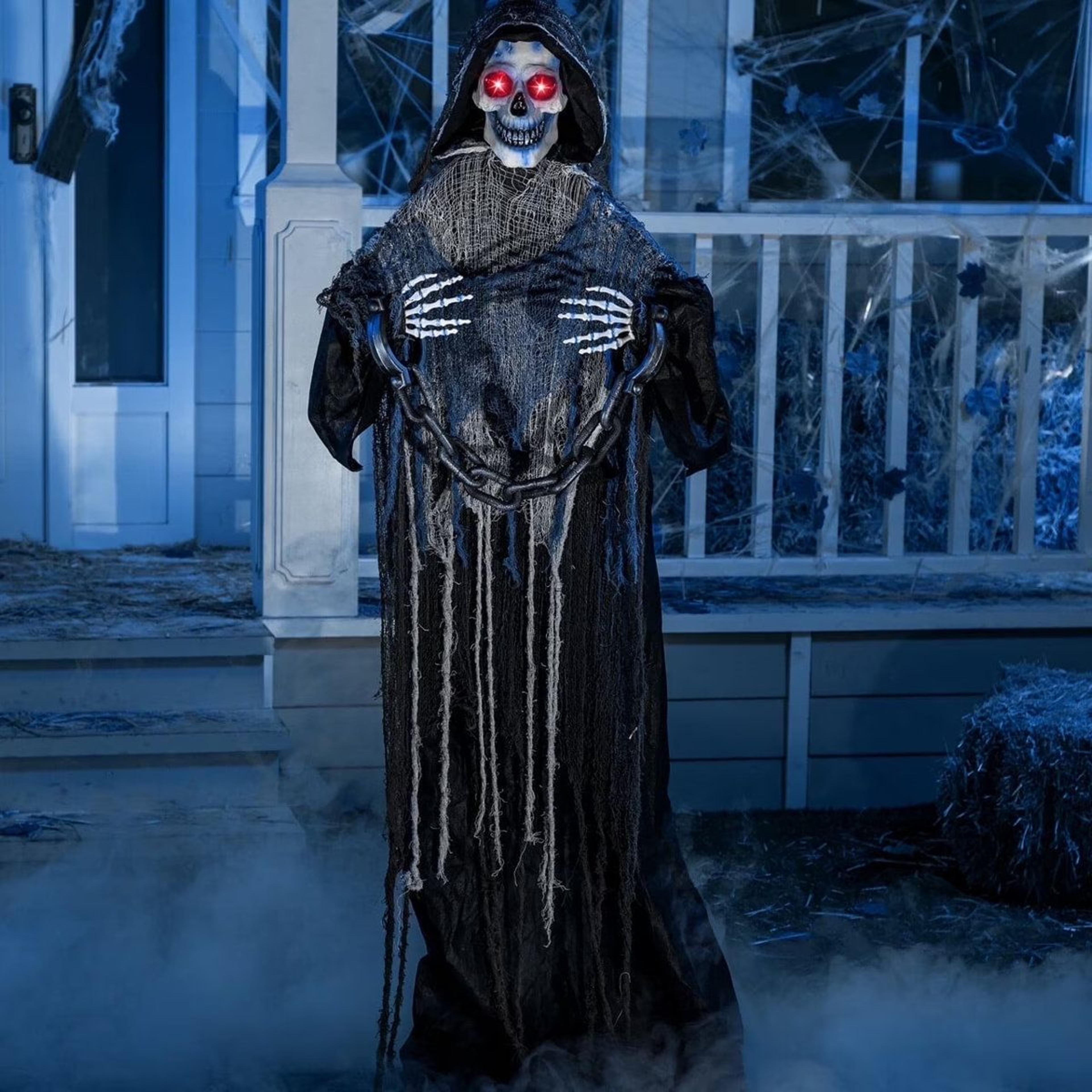 SoundActivated Animatronic Grim Reaper Halloween Decoration With Glowing Eyes 1