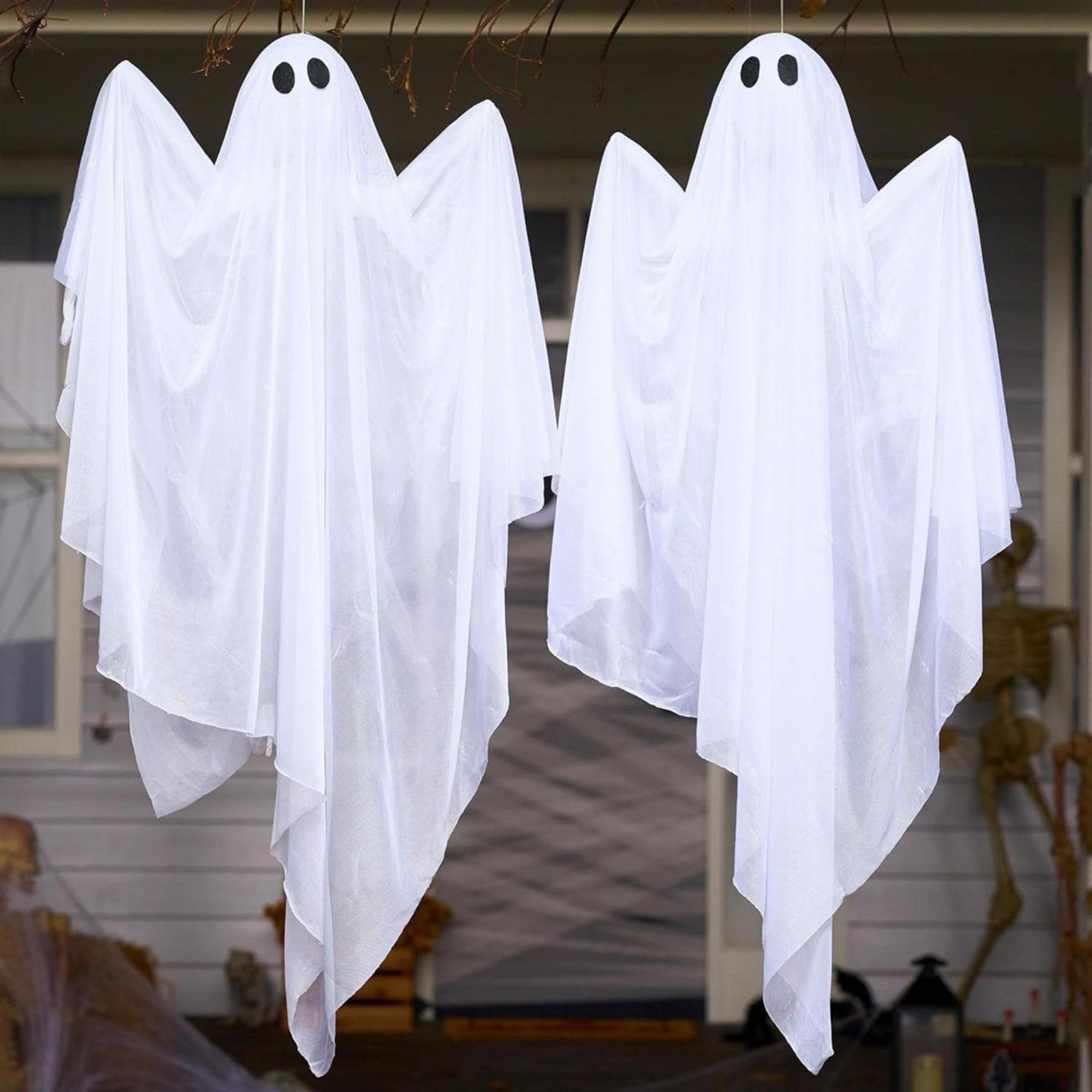 halloween hanging light up ghost decorations with purple led lights – 2 pack