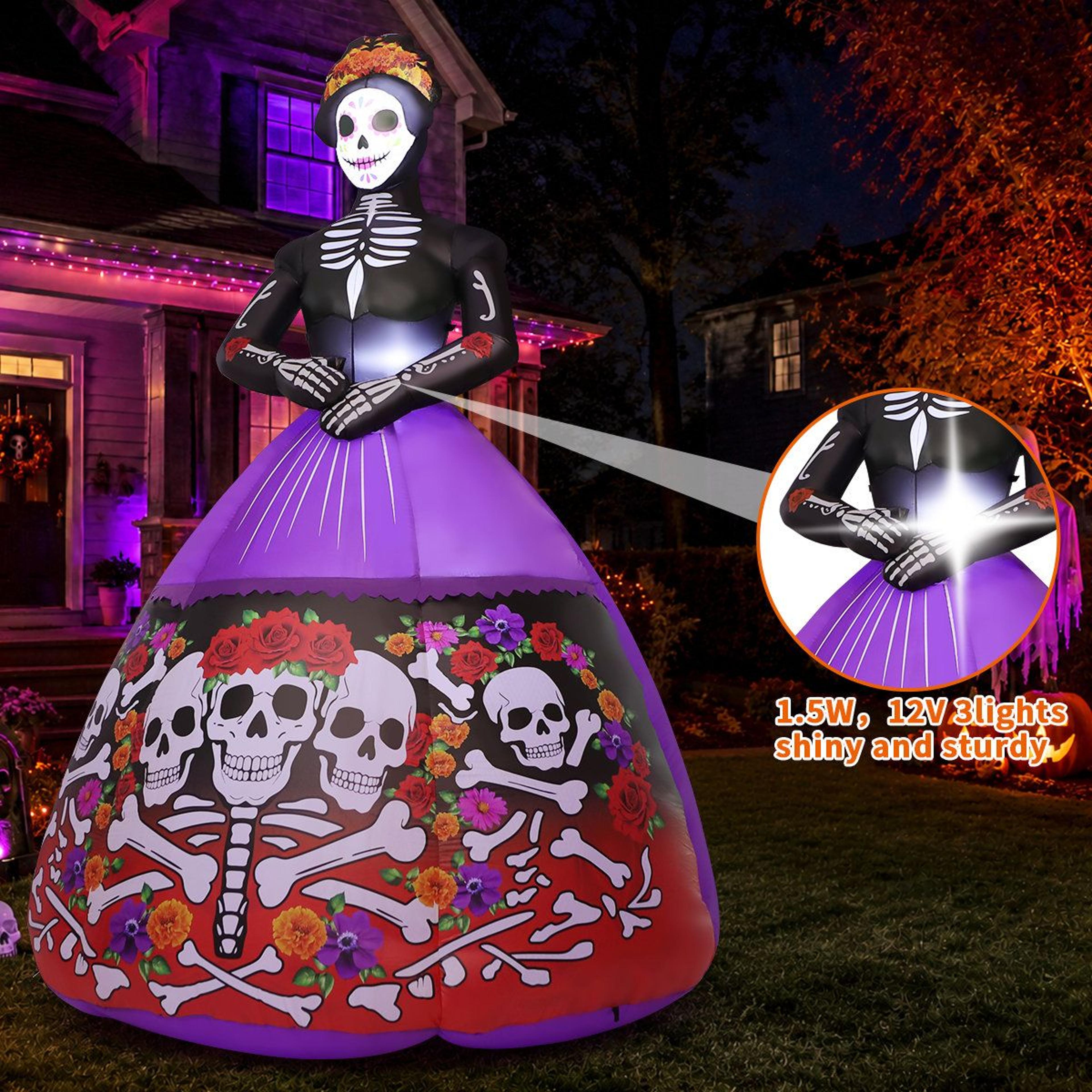 9 FT Lighted Halloween Inflatable Ghost Bride With Skull Print Dress 1