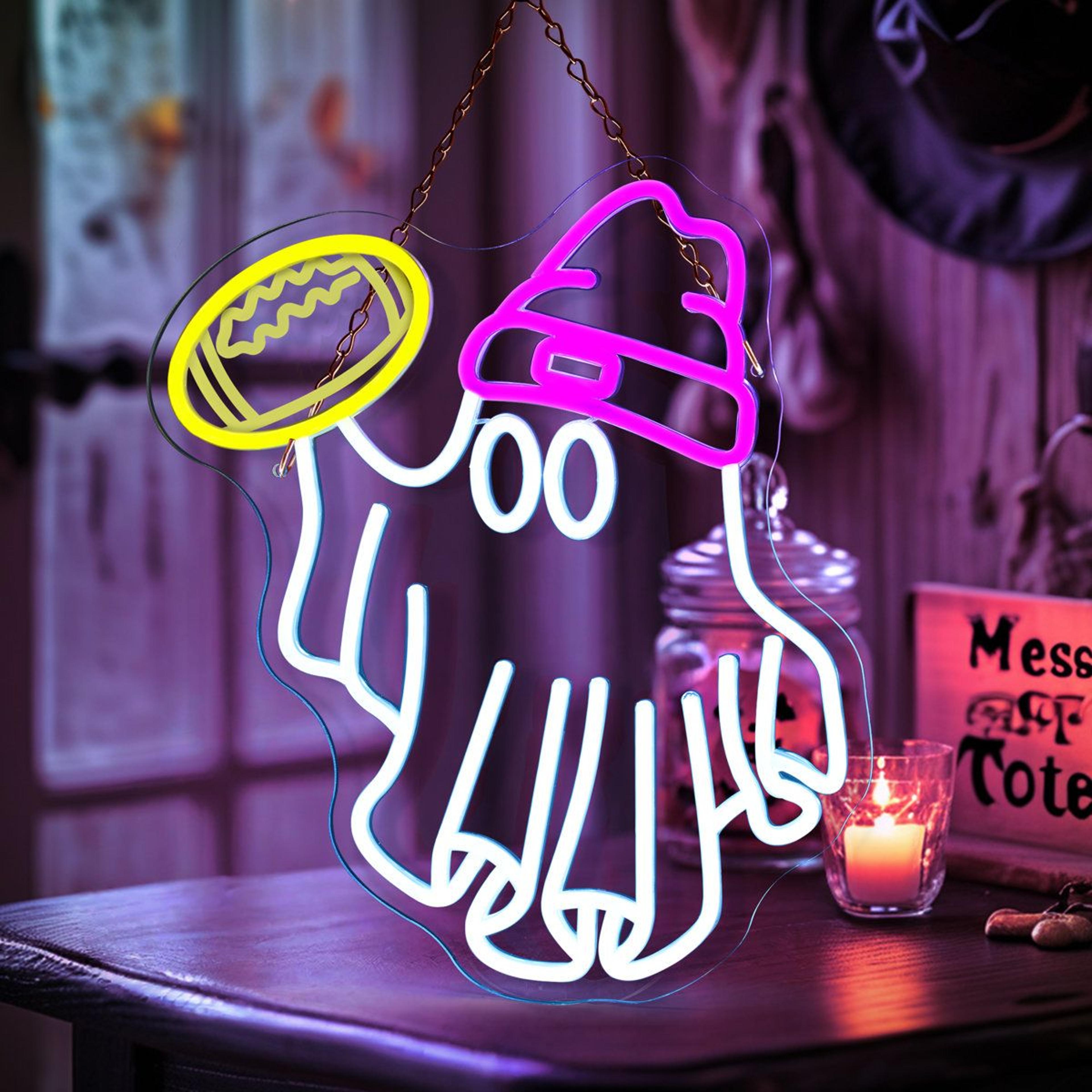 halloween ghost football neon lighted sign with 6 adjustable brightness levels
