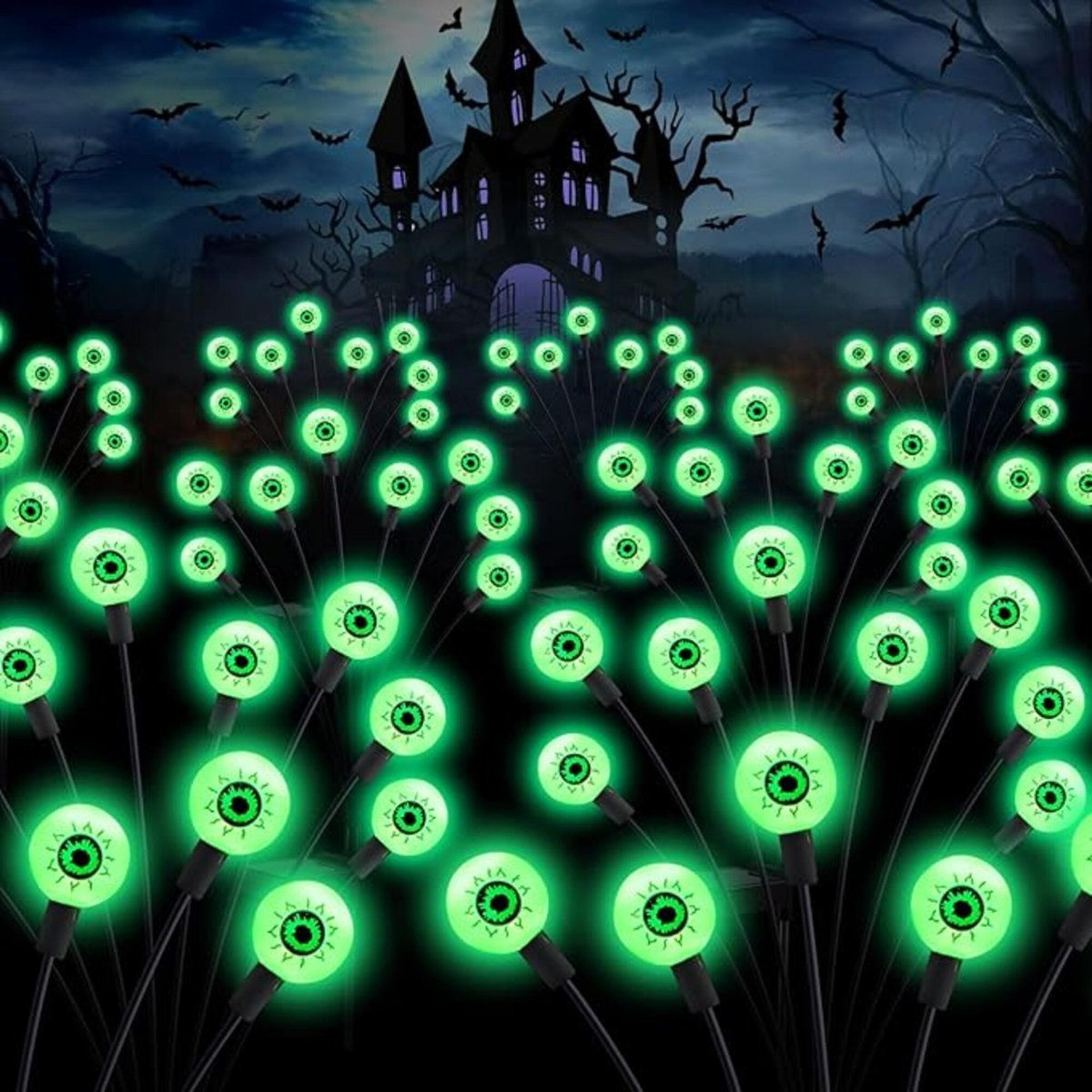 solar halloween eyeball path lights 4-pack with 32 green leds