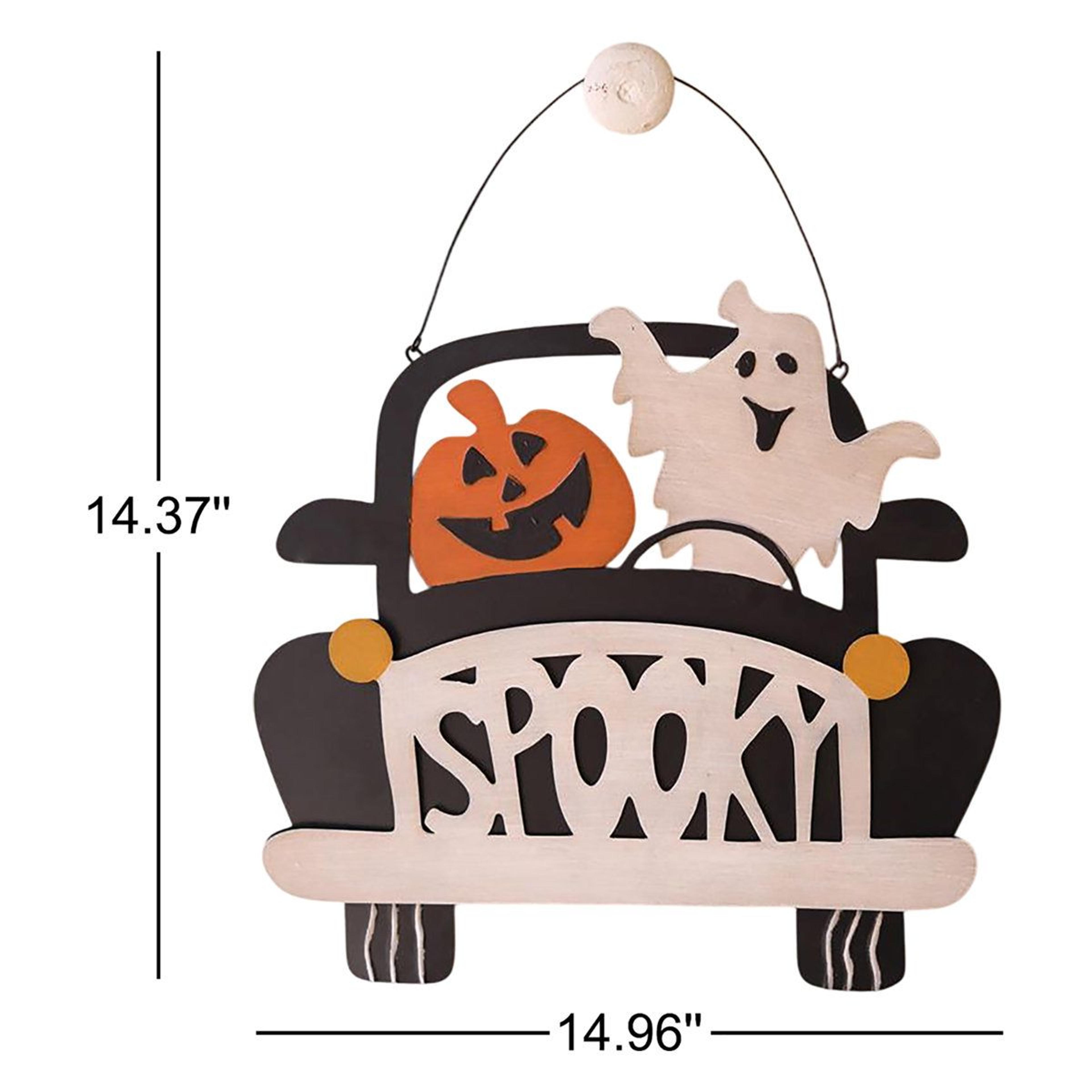 Halloween Spooky Metal Door Sign With Ghost And Pumpkin Car Design 2