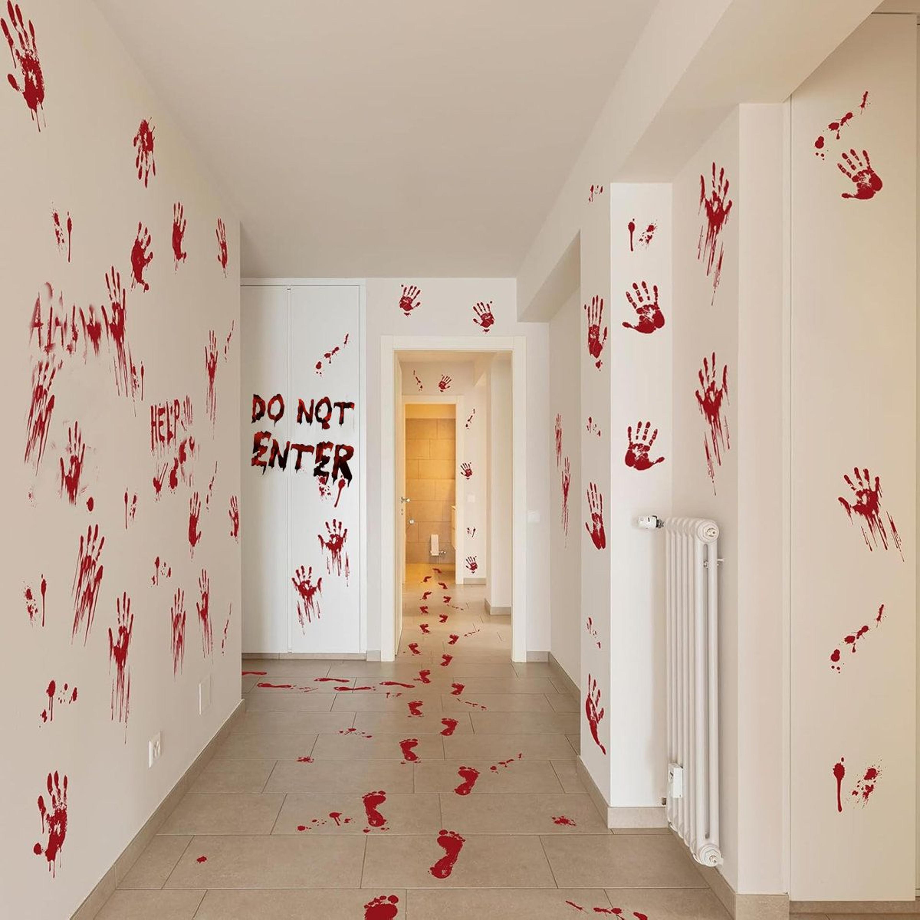 16-piece halloween bloody handprint and footprint stickers for indoor and outdoor decor