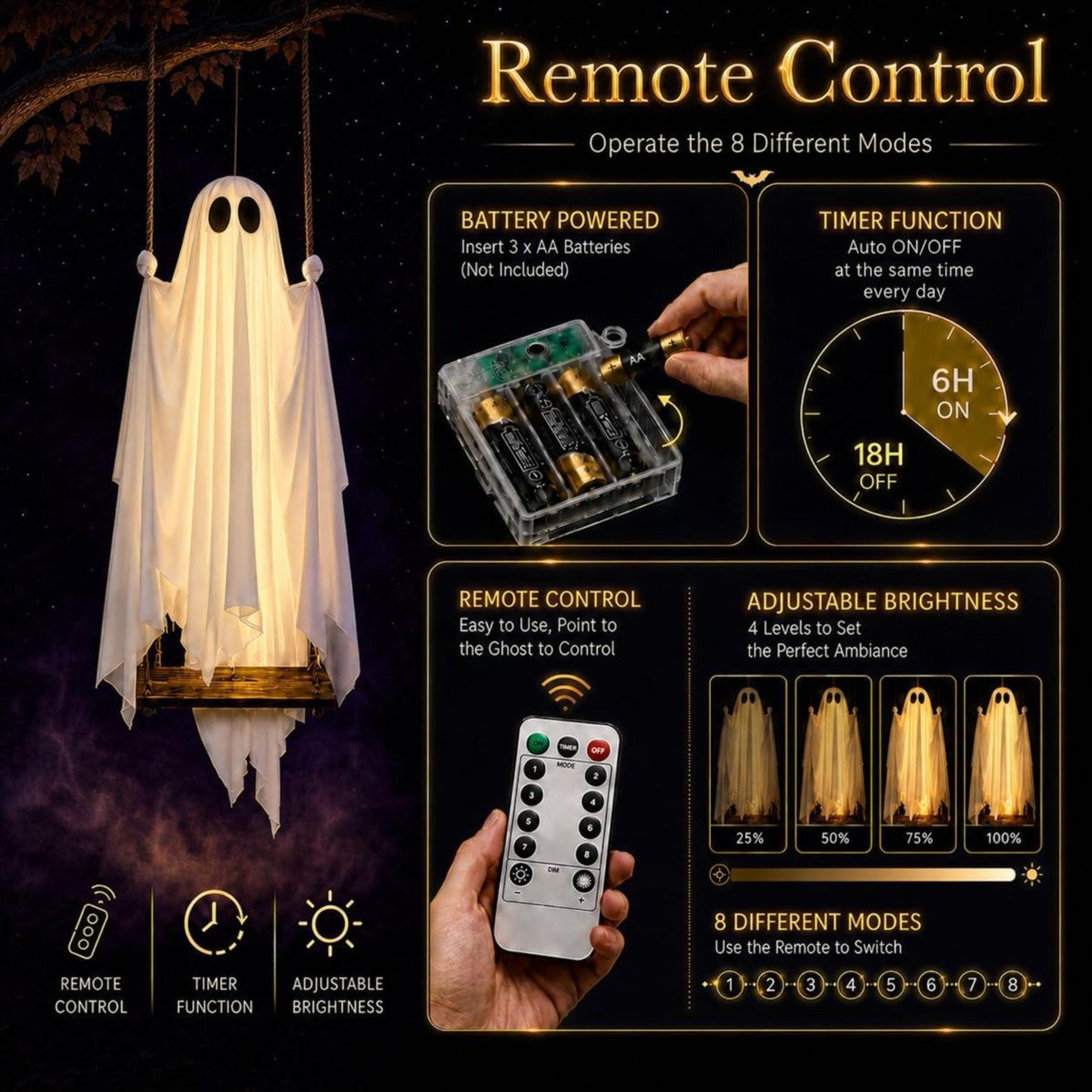 5FT Hanging Swing Ghost Halloween Decoration With RemoteControlled LED Lights 2