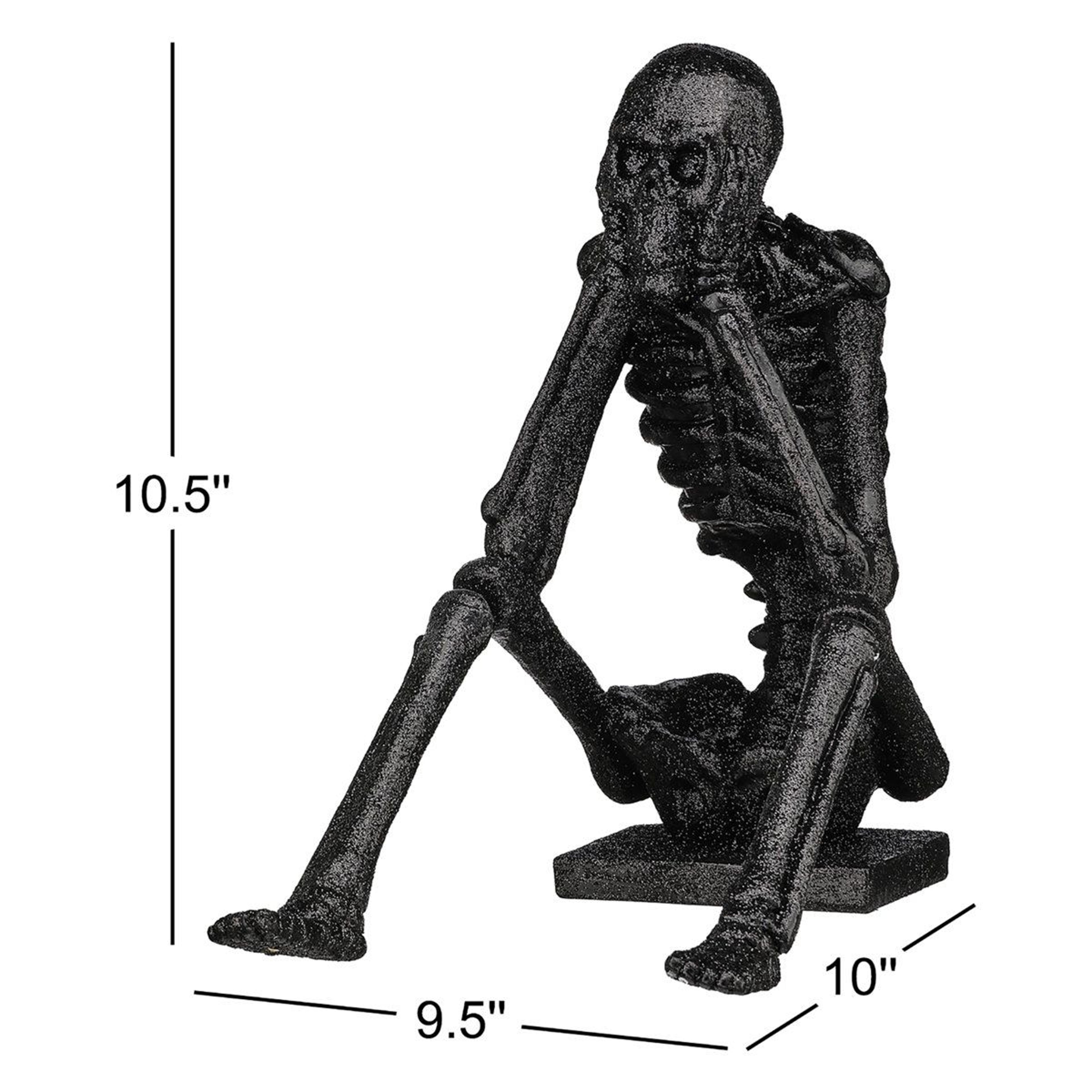 Black Glitter Resin Skeleton Figurine For Indoor Halloween Decor 1