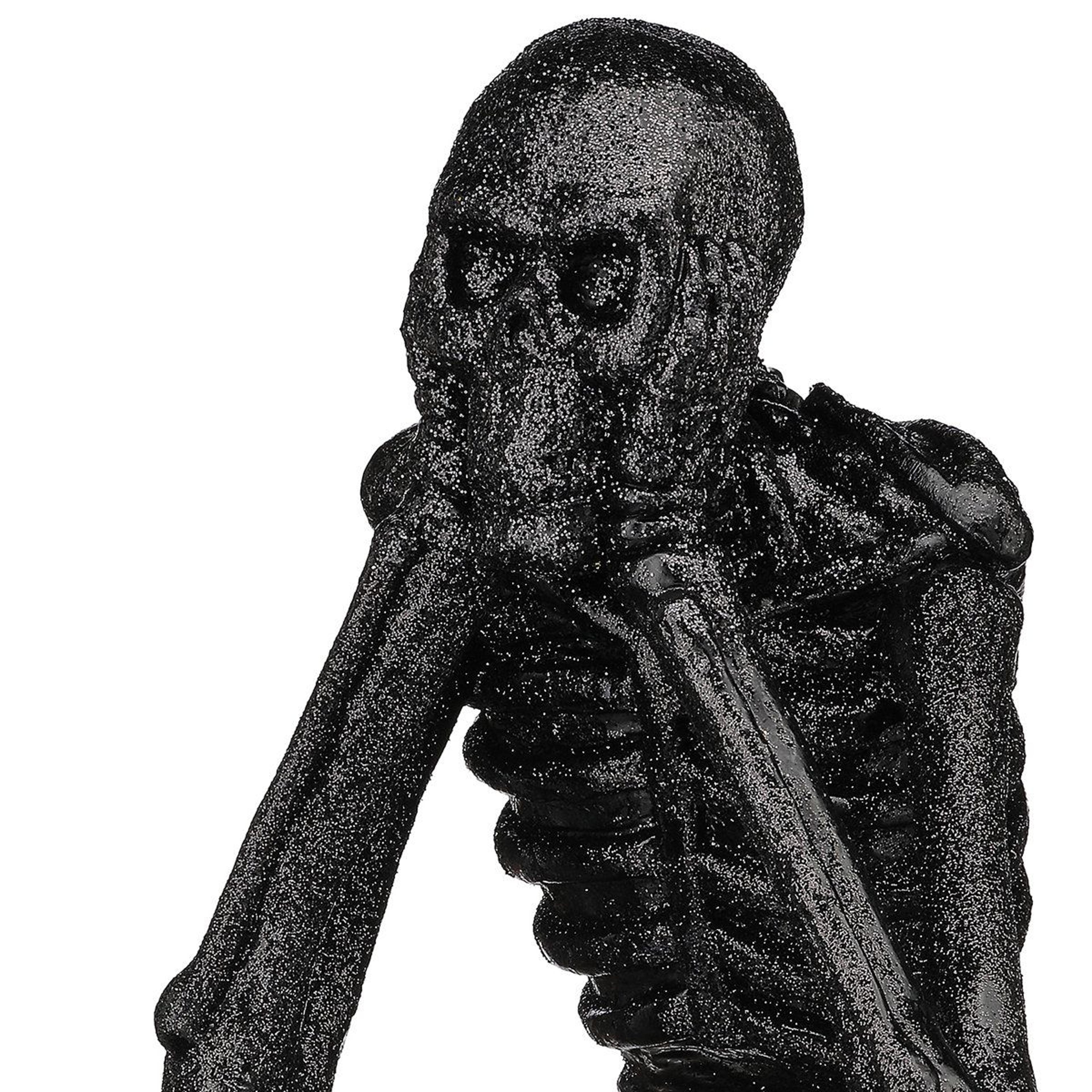 Black Glitter Resin Skeleton Figurine For Indoor Halloween Decor 2