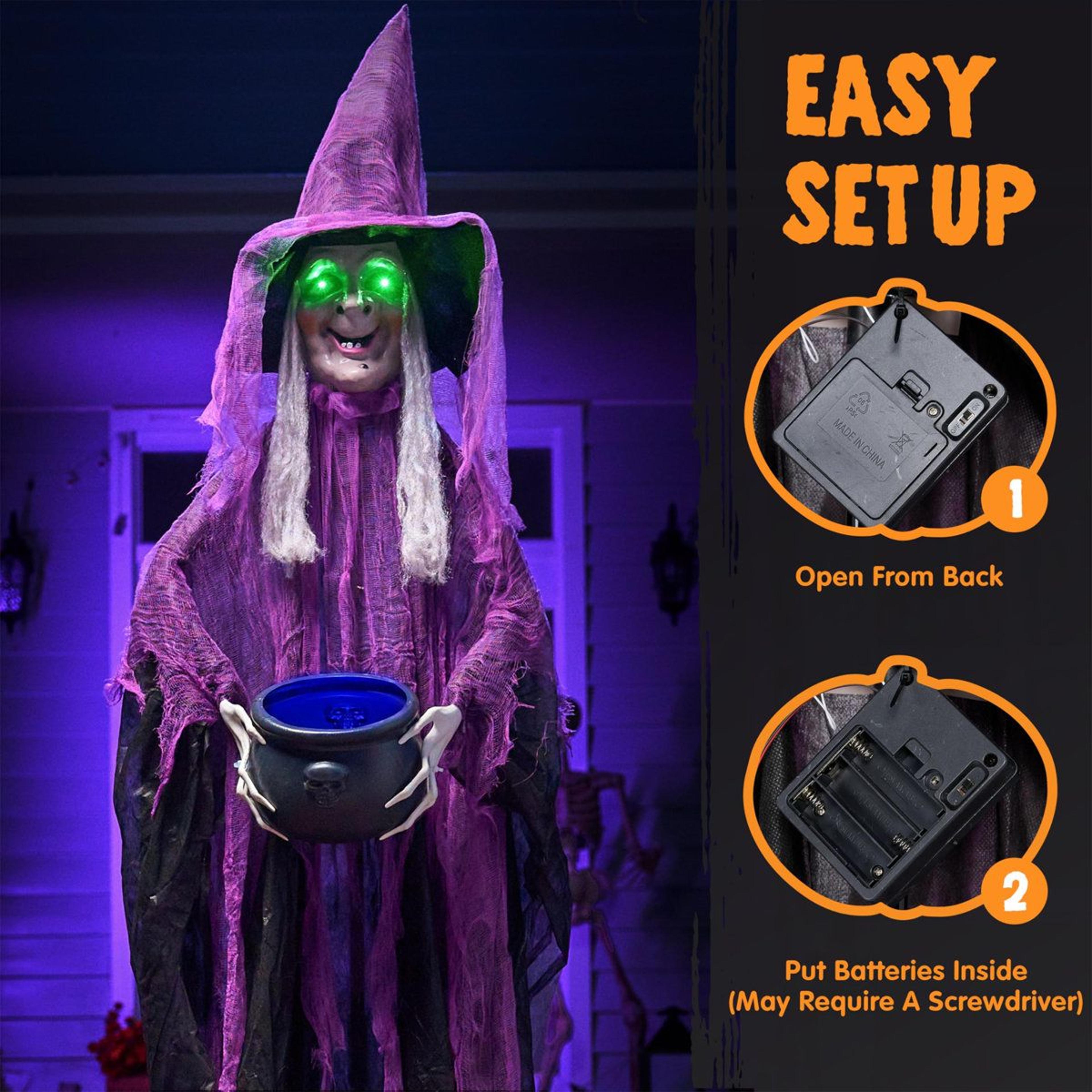 Halloween Standing Witch Decoration With Cauldron And SoundActivated Lights 7
