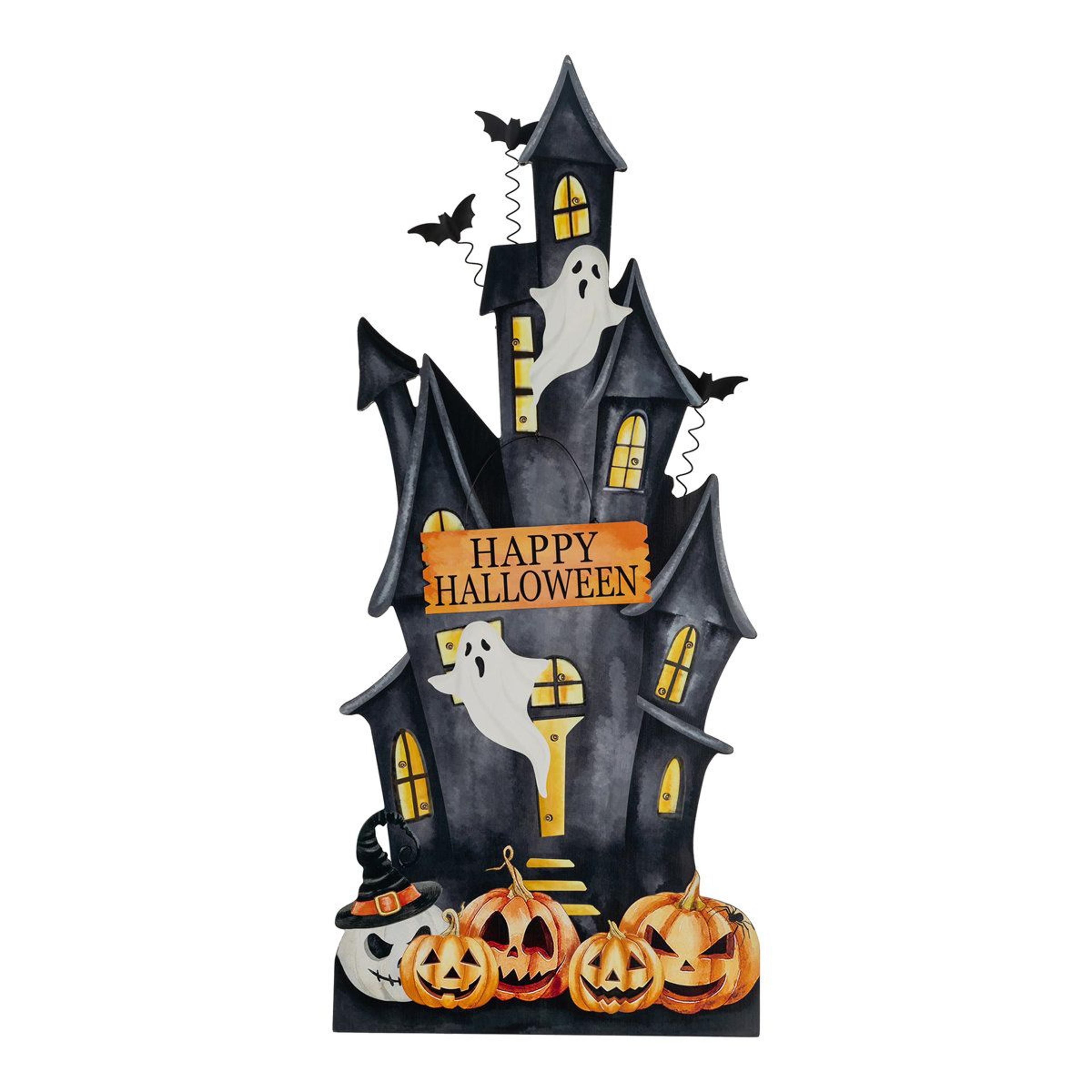 30-inch lighted wooden halloween haunted house porch decoration with timer
