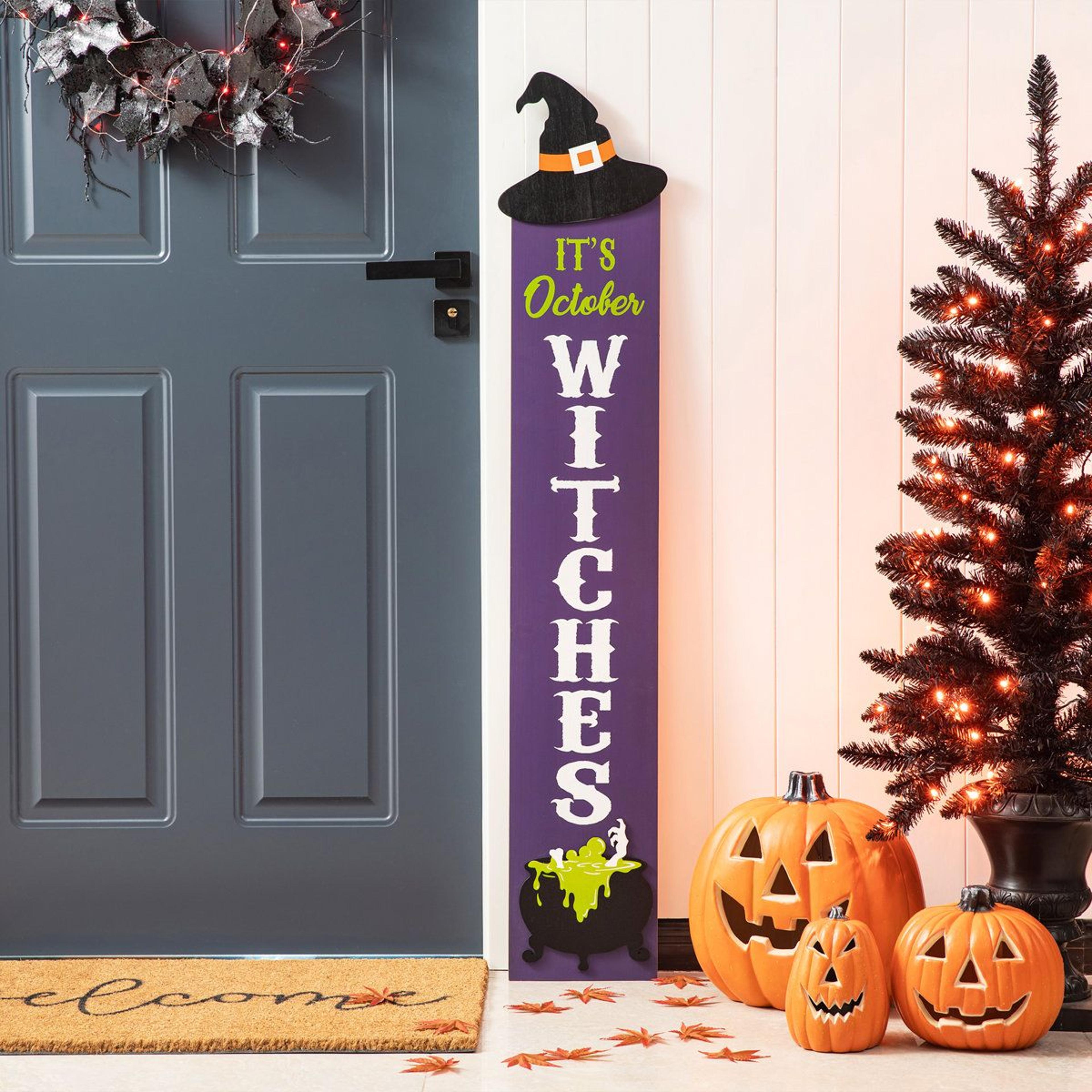 Halloween Witch Porch Sign  Purple Wooden Outdoor Decoration 1