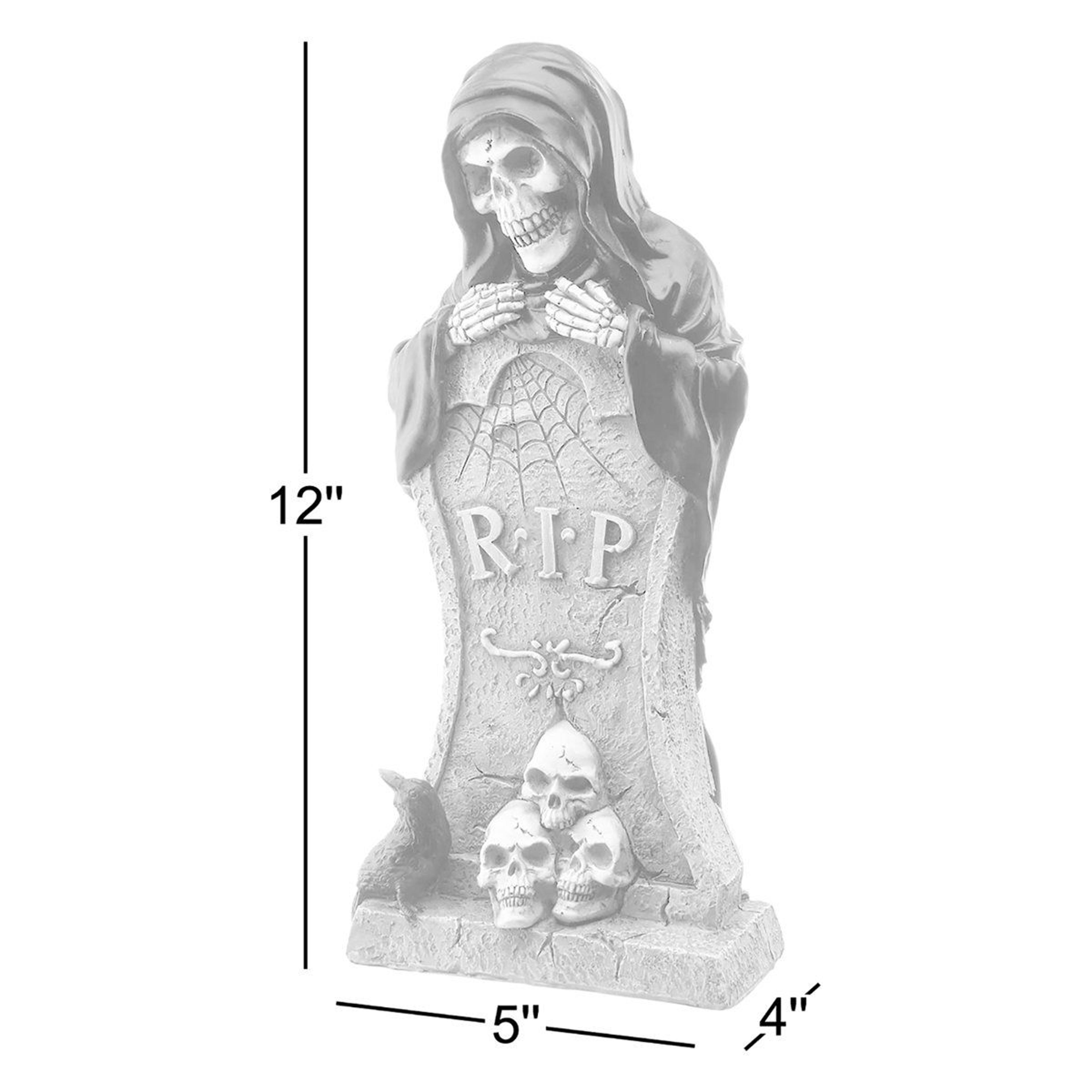 12Inch Halloween Tombstone Decoration With Grim Reaper Skeleton And Skulls 1