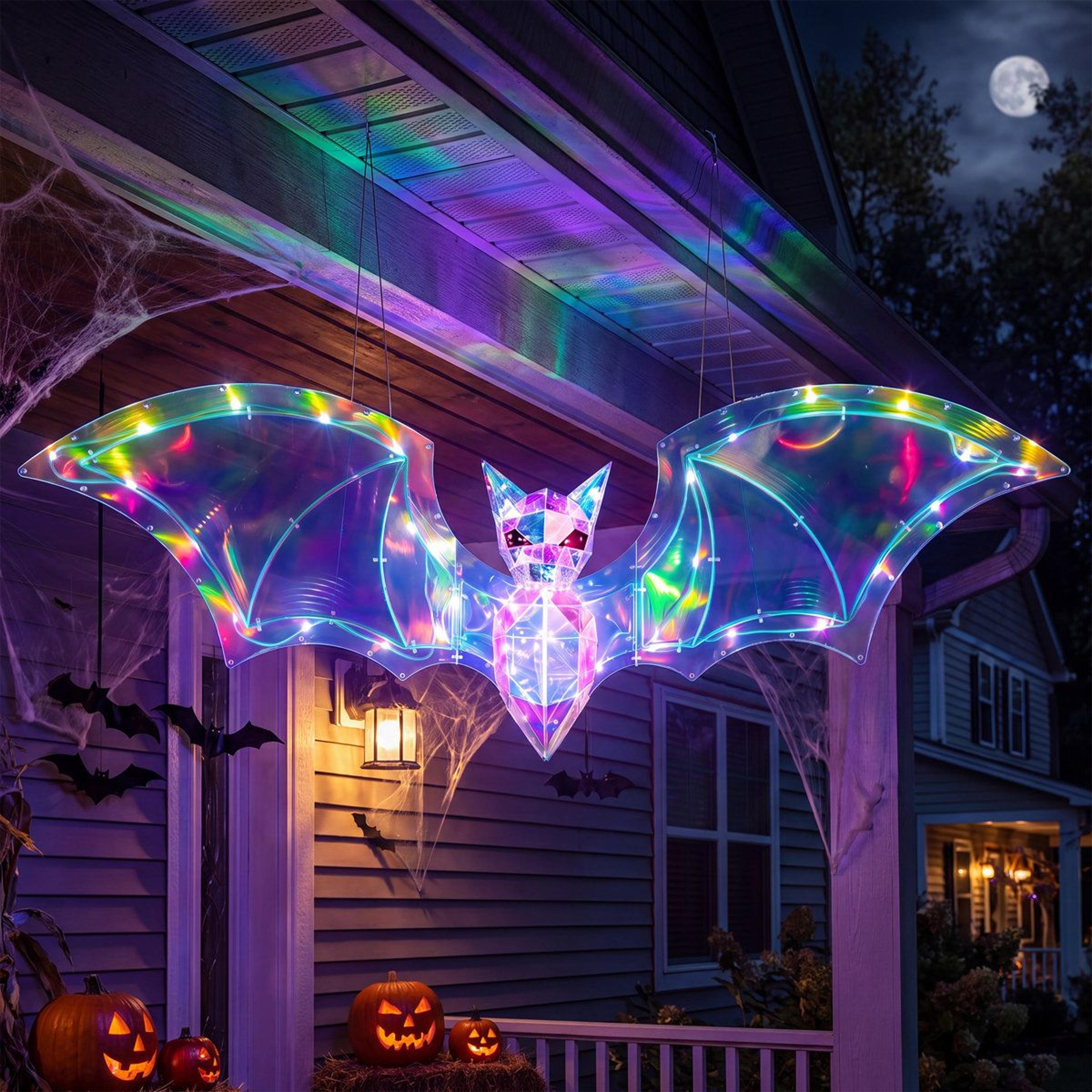 Hanging LED Halloween Bat Decoration With Iridescent Multicolor Glow 7